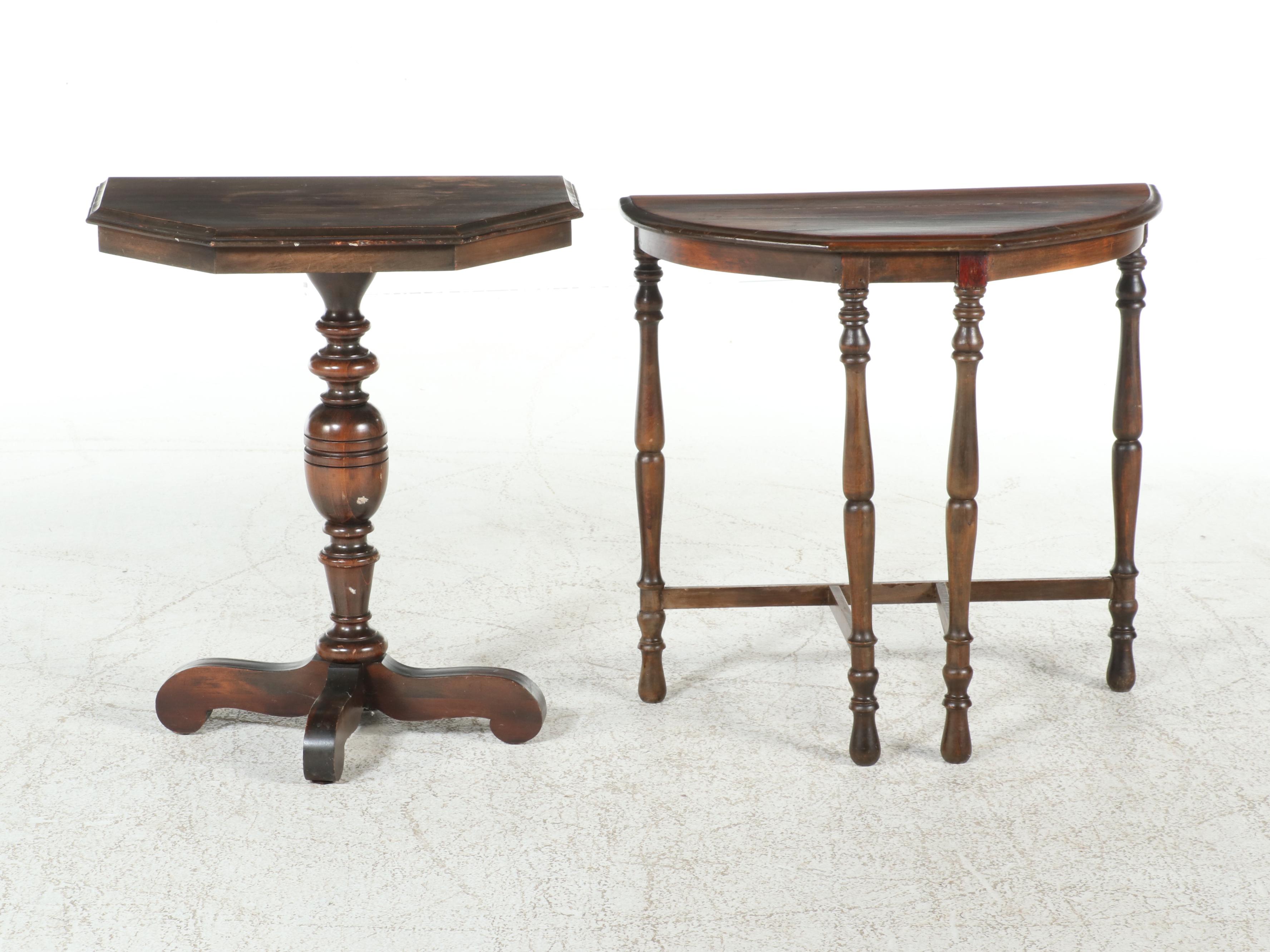 Colonial Revival Hardwood Side Table Plus Jacobean Revival Example, circa 1930