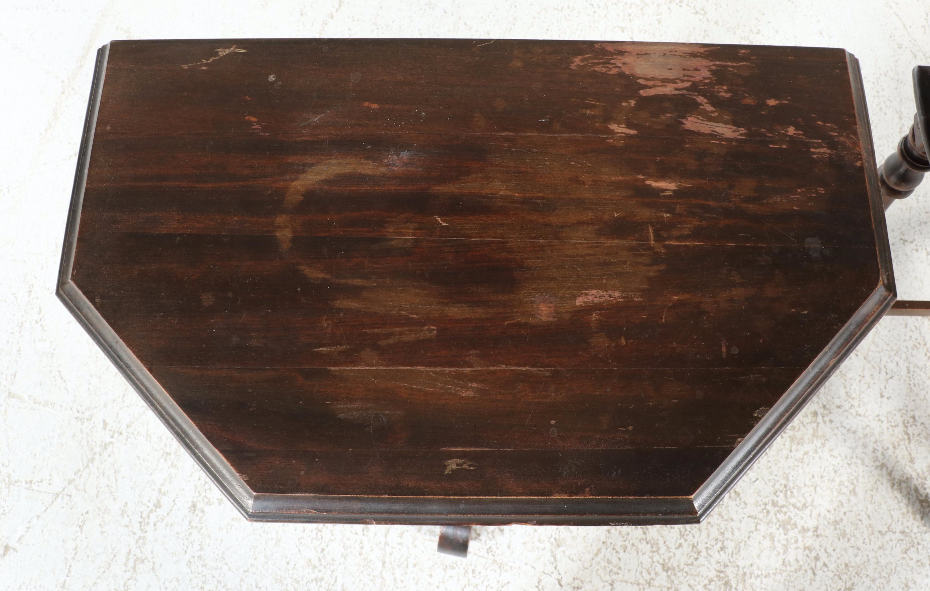 Colonial Revival Hardwood Side Table Plus Jacobean Revival Example, circa 1930