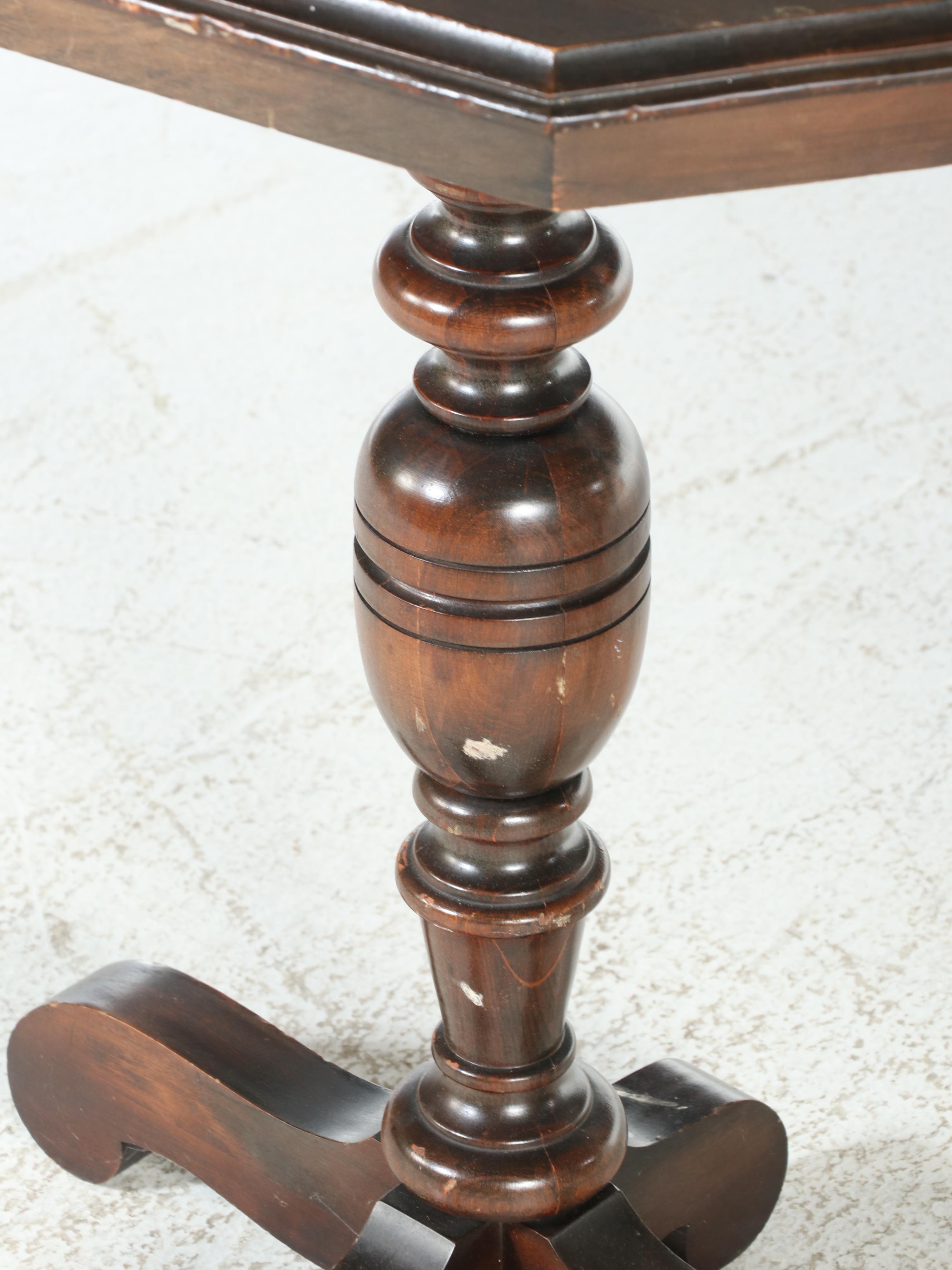 Colonial Revival Hardwood Side Table Plus Jacobean Revival Example, circa 1930