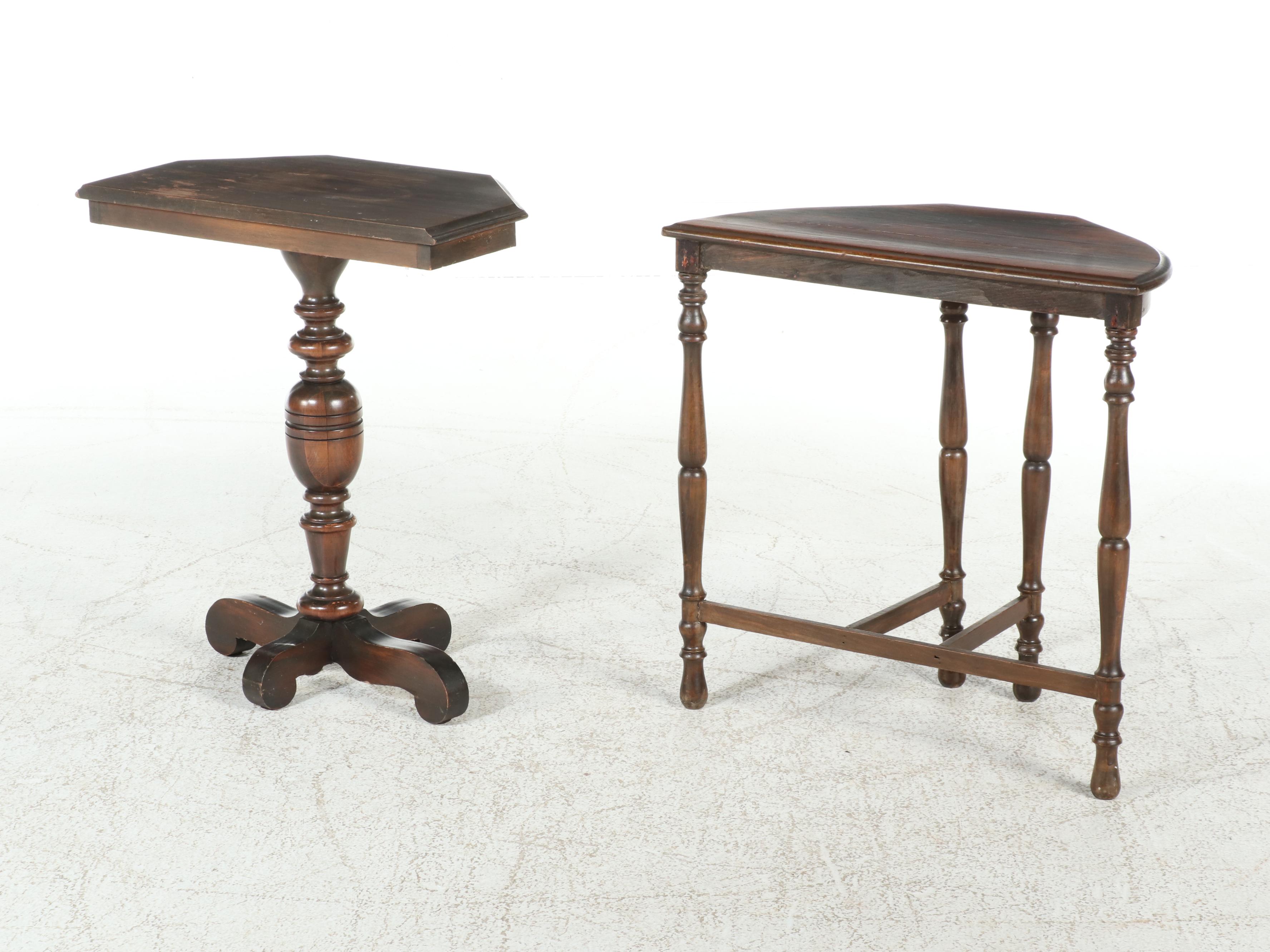 Colonial Revival Hardwood Side Table Plus Jacobean Revival Example, circa 1930