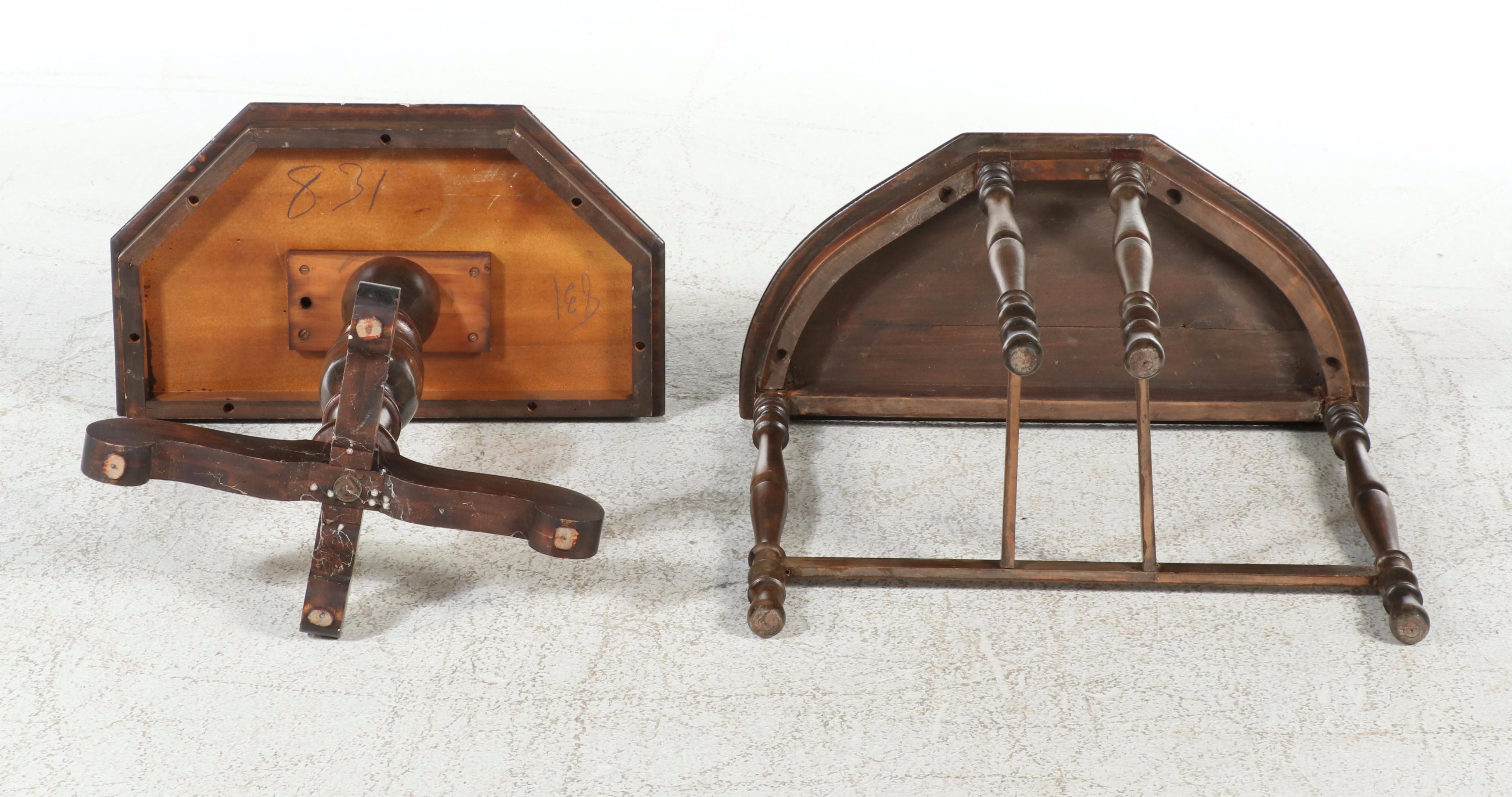 Colonial Revival Hardwood Side Table Plus Jacobean Revival Example, circa 1930