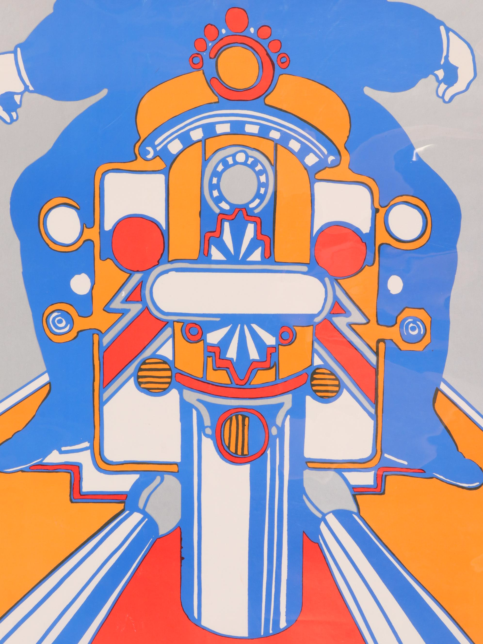 Seymour Chwast Psychedelic Offset Poster "Motorcycle," 1968