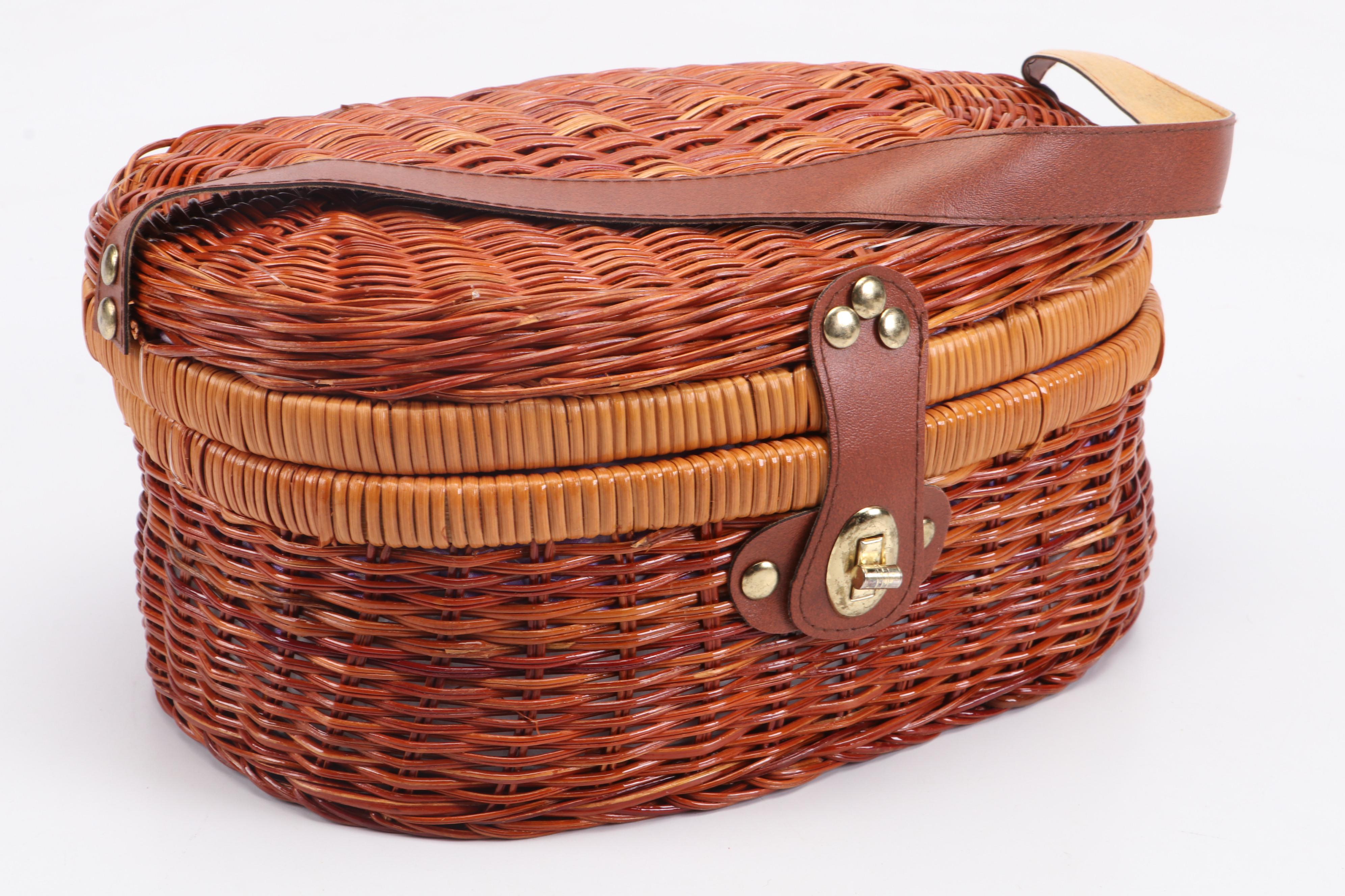 Miniature Picnic Basket with Porcelain Tea Set