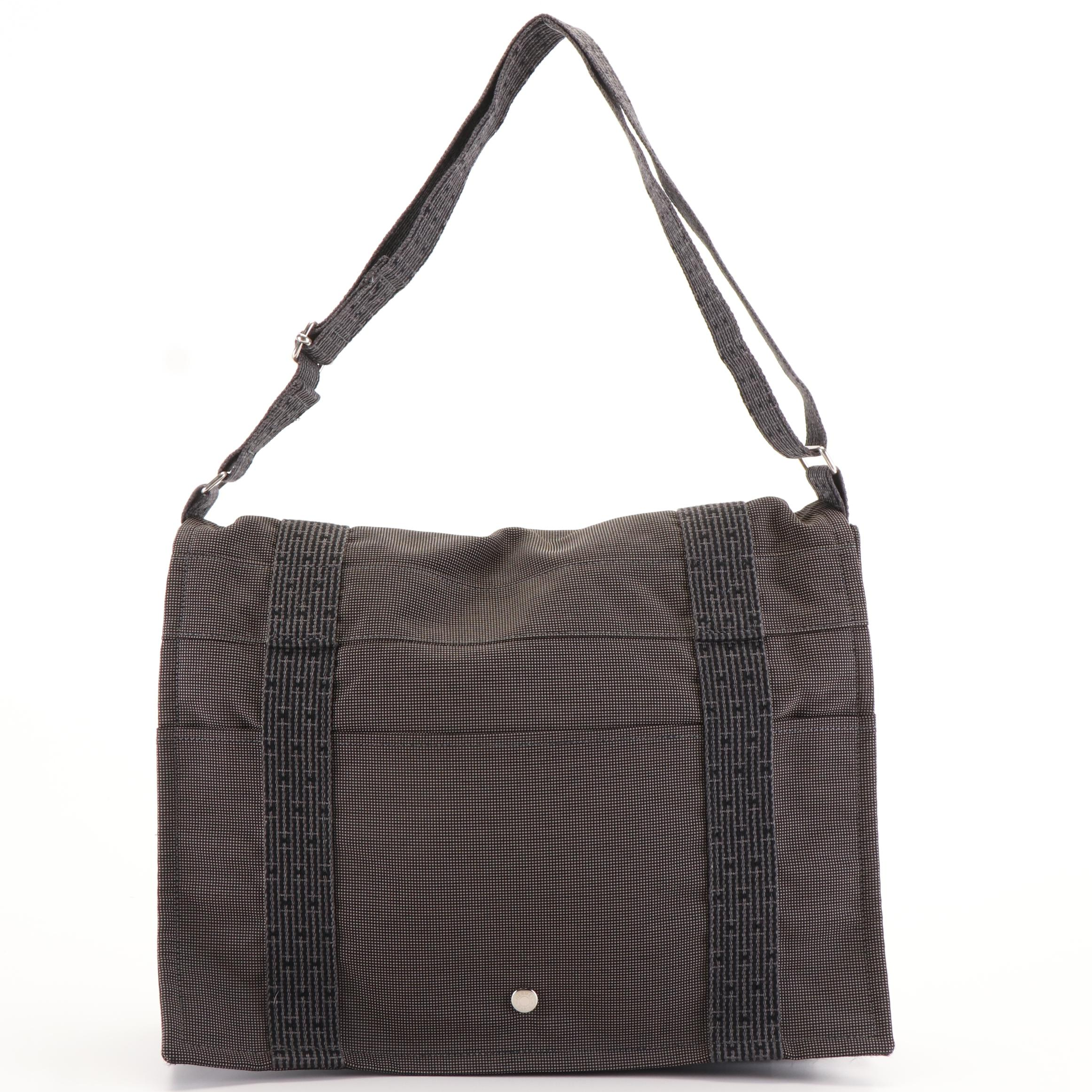 Hermès Herline MM Messenger Bag in Black and Grey Canvas
