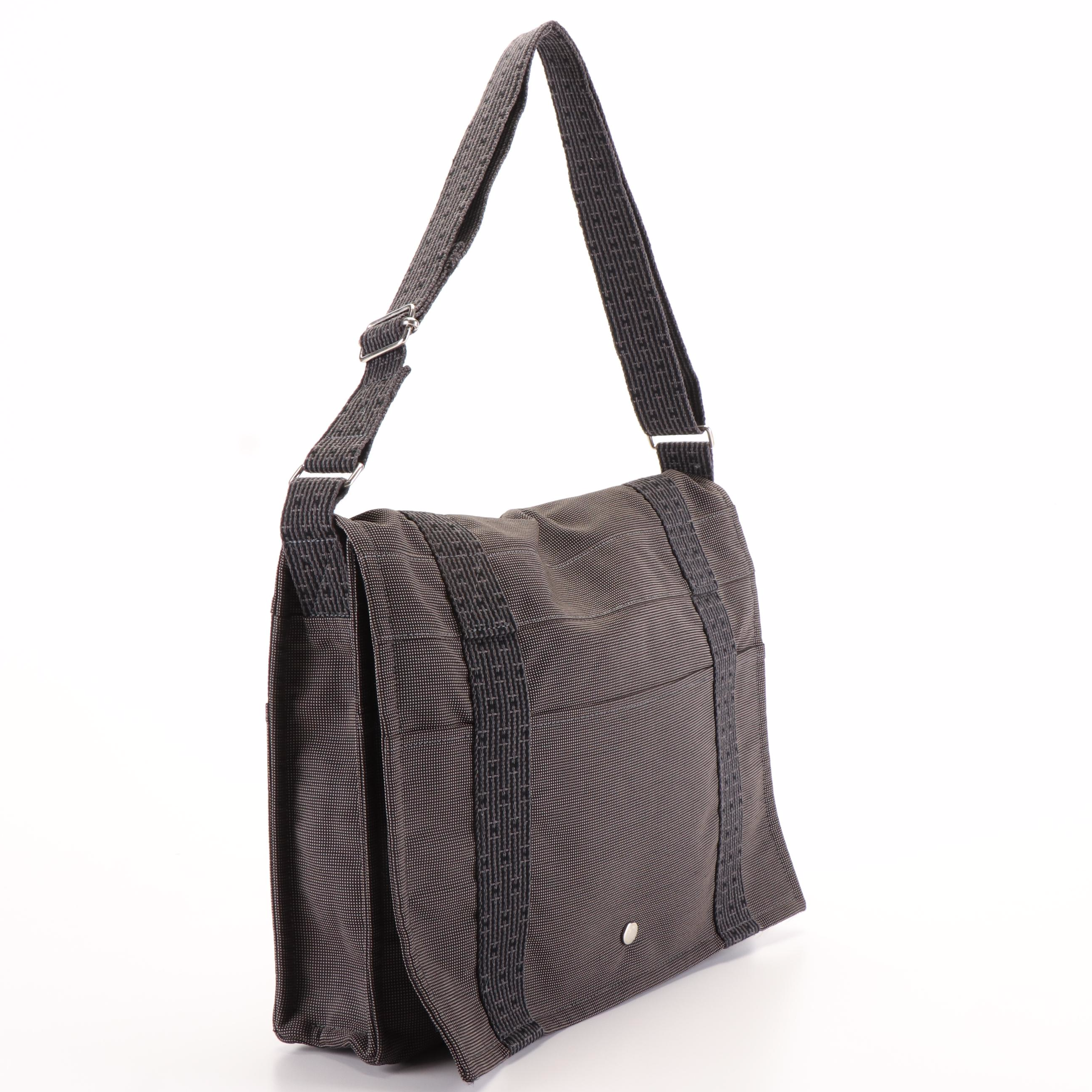 Hermès Herline MM Messenger Bag in Black and Grey Canvas