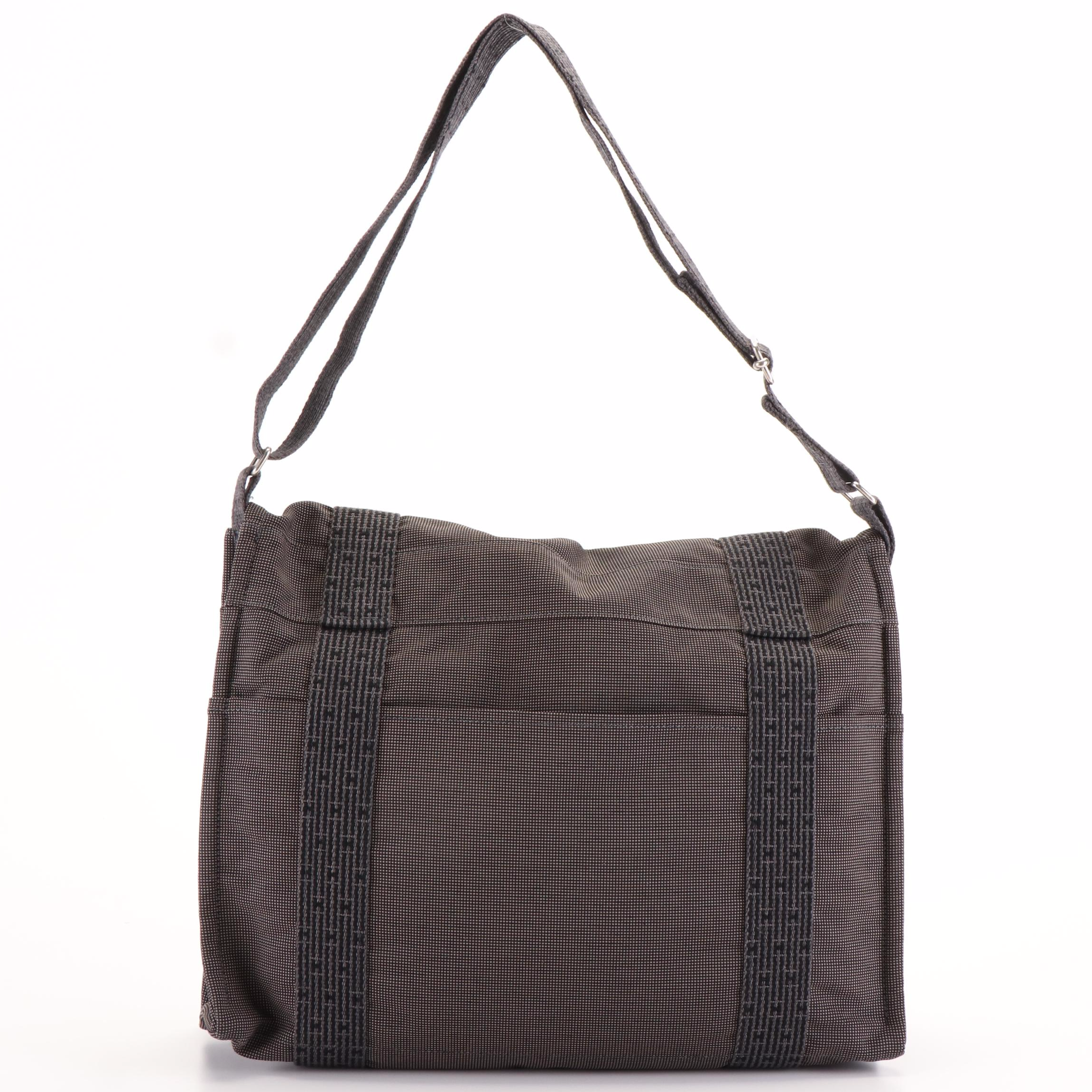 Hermès Herline MM Messenger Bag in Black and Grey Canvas