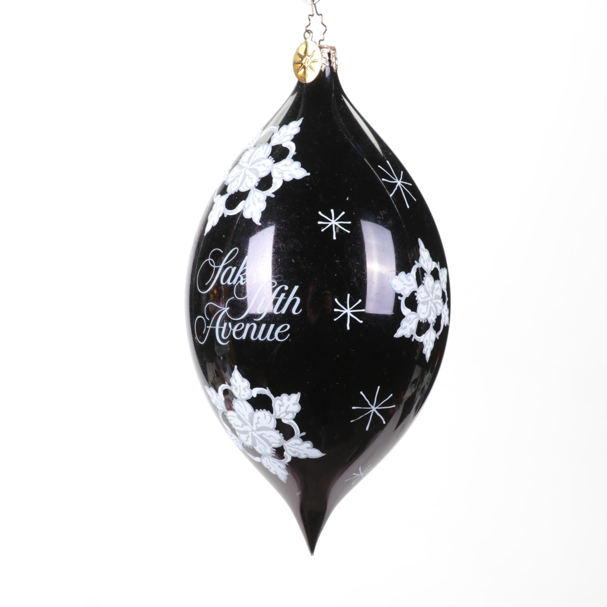 Saks Fifth Avenue Santa and Other Glass Ornaments