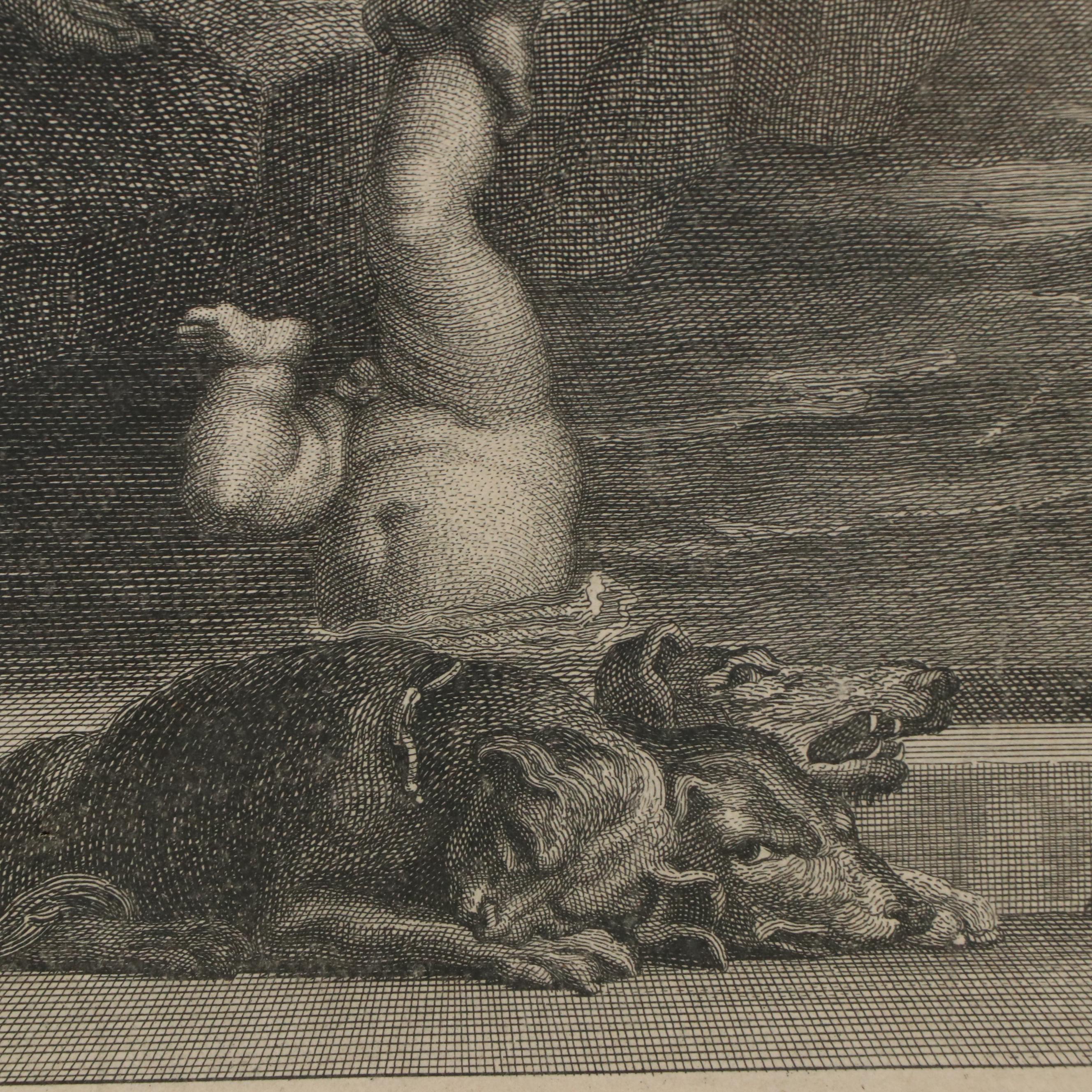 Bernard Baron Engraving "Thetis Plunging Achilles into the River Styx," 1724