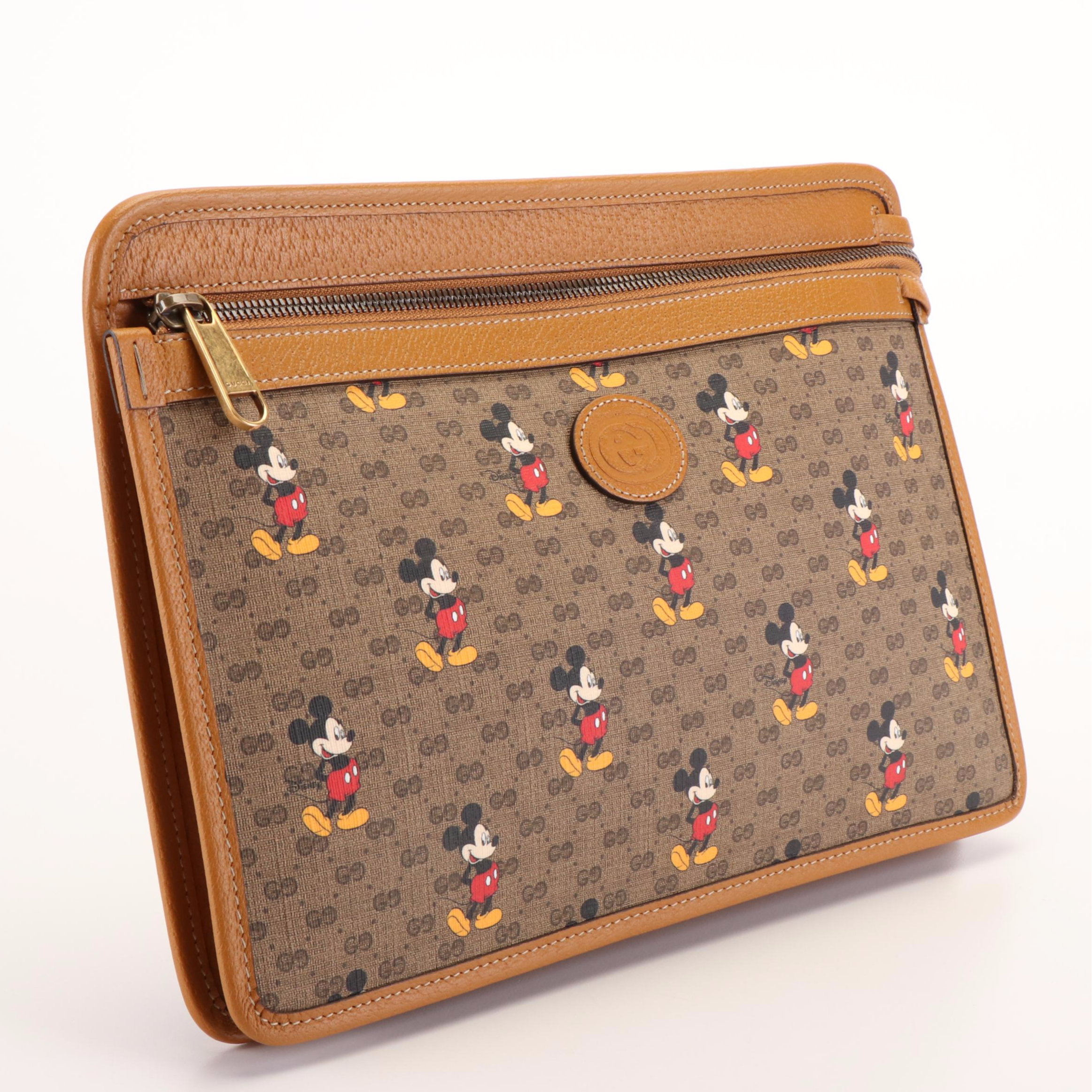 Gucci X Disney Mickey Mouse Micro GG Supreme Canvas and Leather Clutch