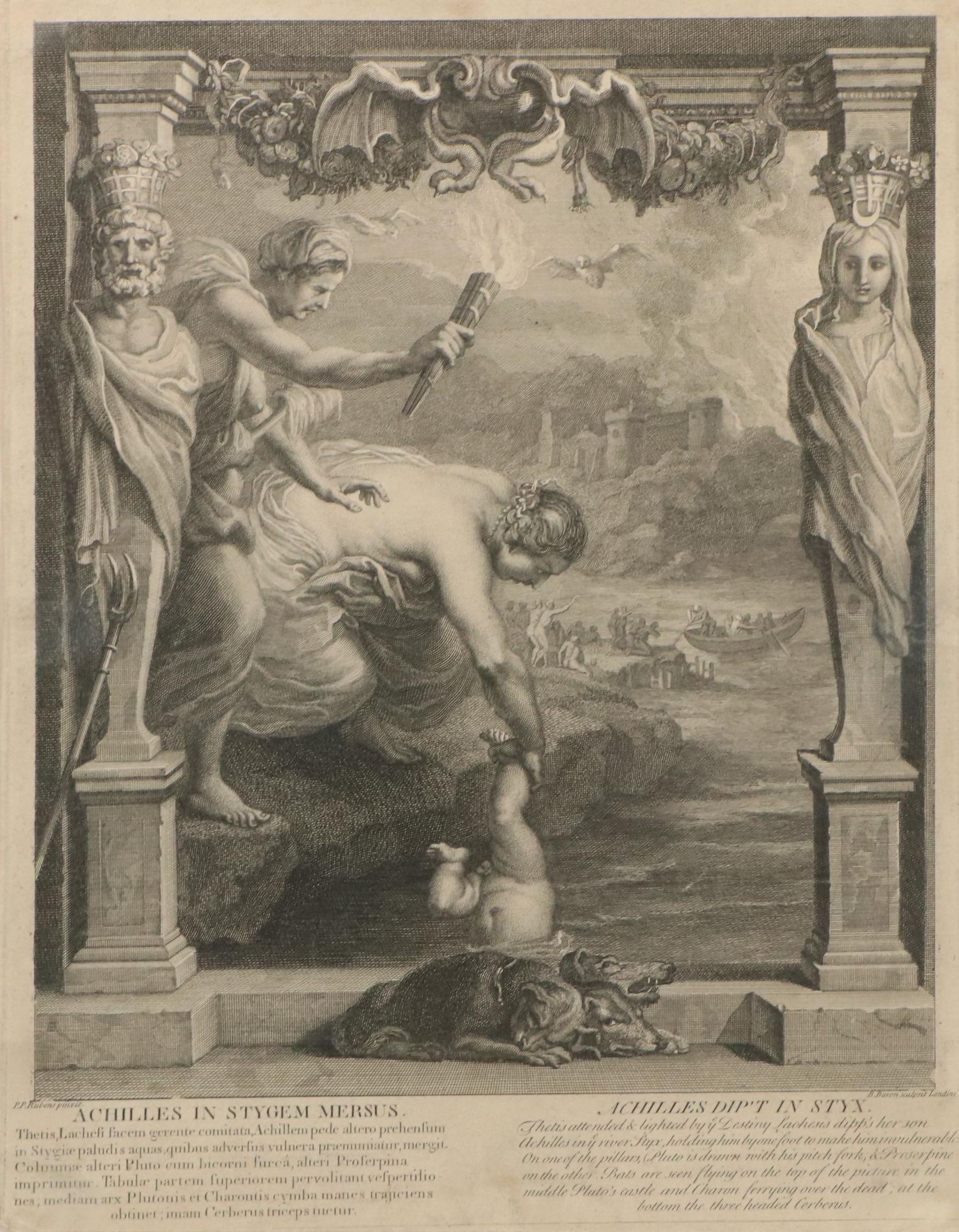 Bernard Baron Engraving "Thetis Plunging Achilles into the River Styx," 1724