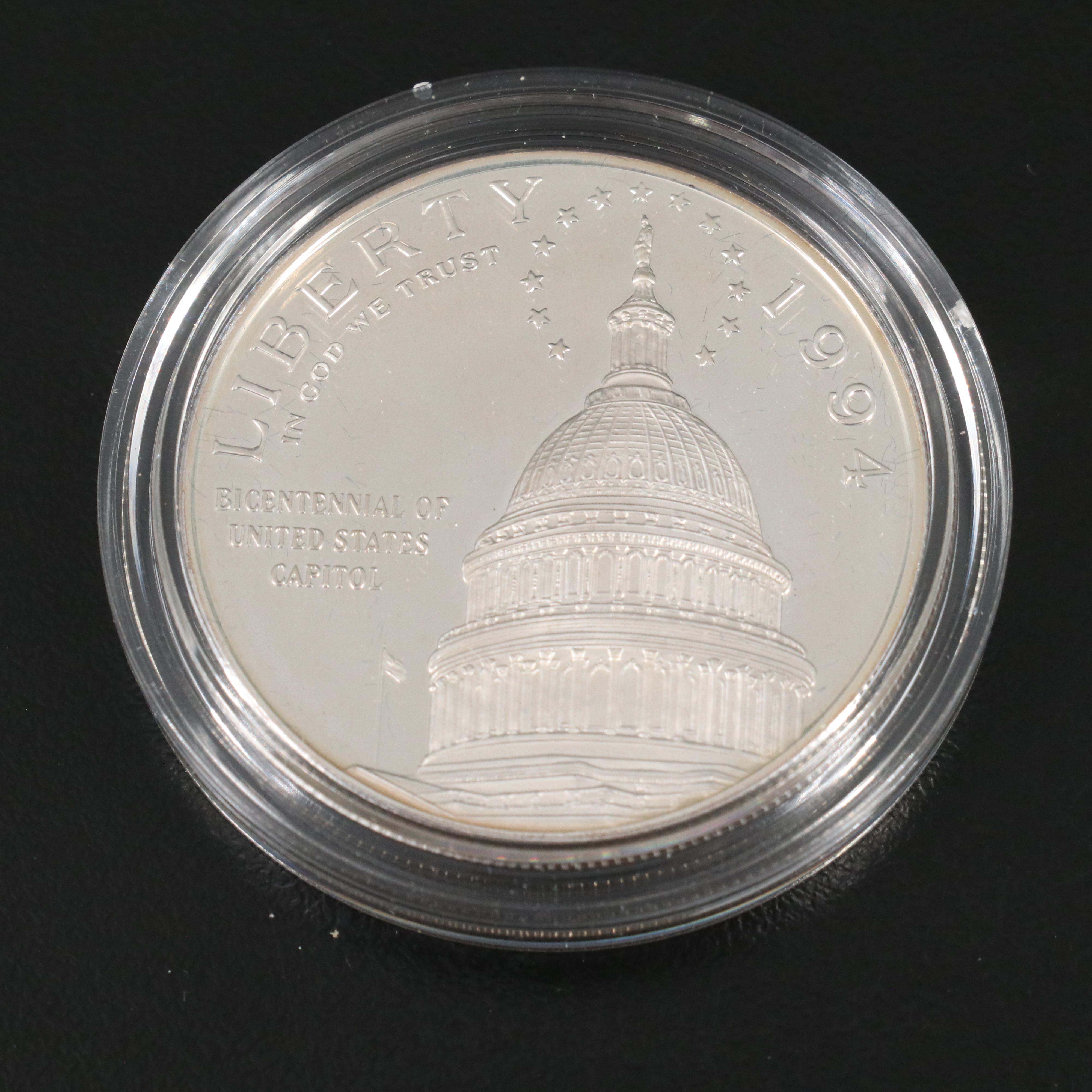 Eight Modern Commemorative Silver Dollars and Four Clad Half Dollars