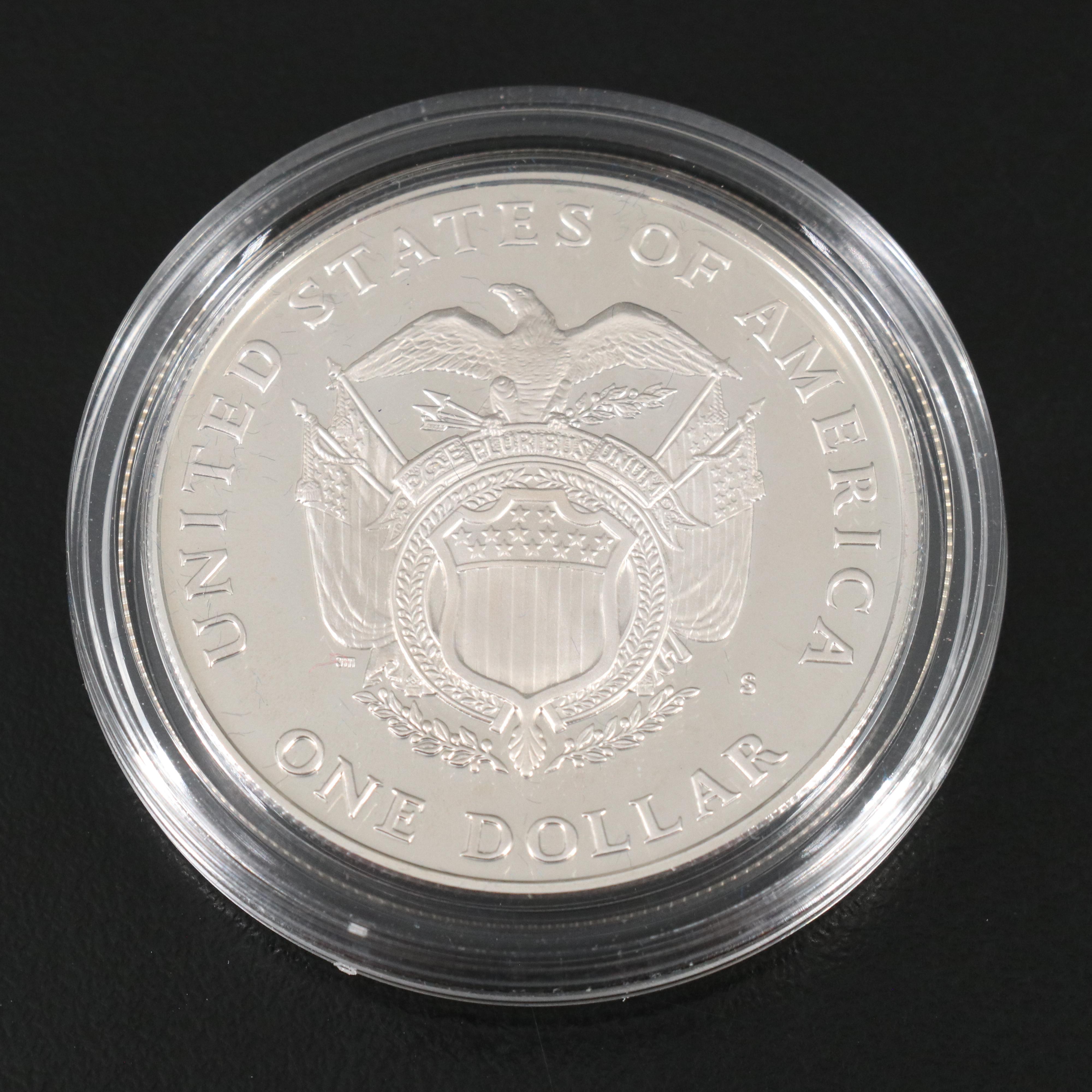 Eight Modern Commemorative Silver Dollars and Four Clad Half Dollars