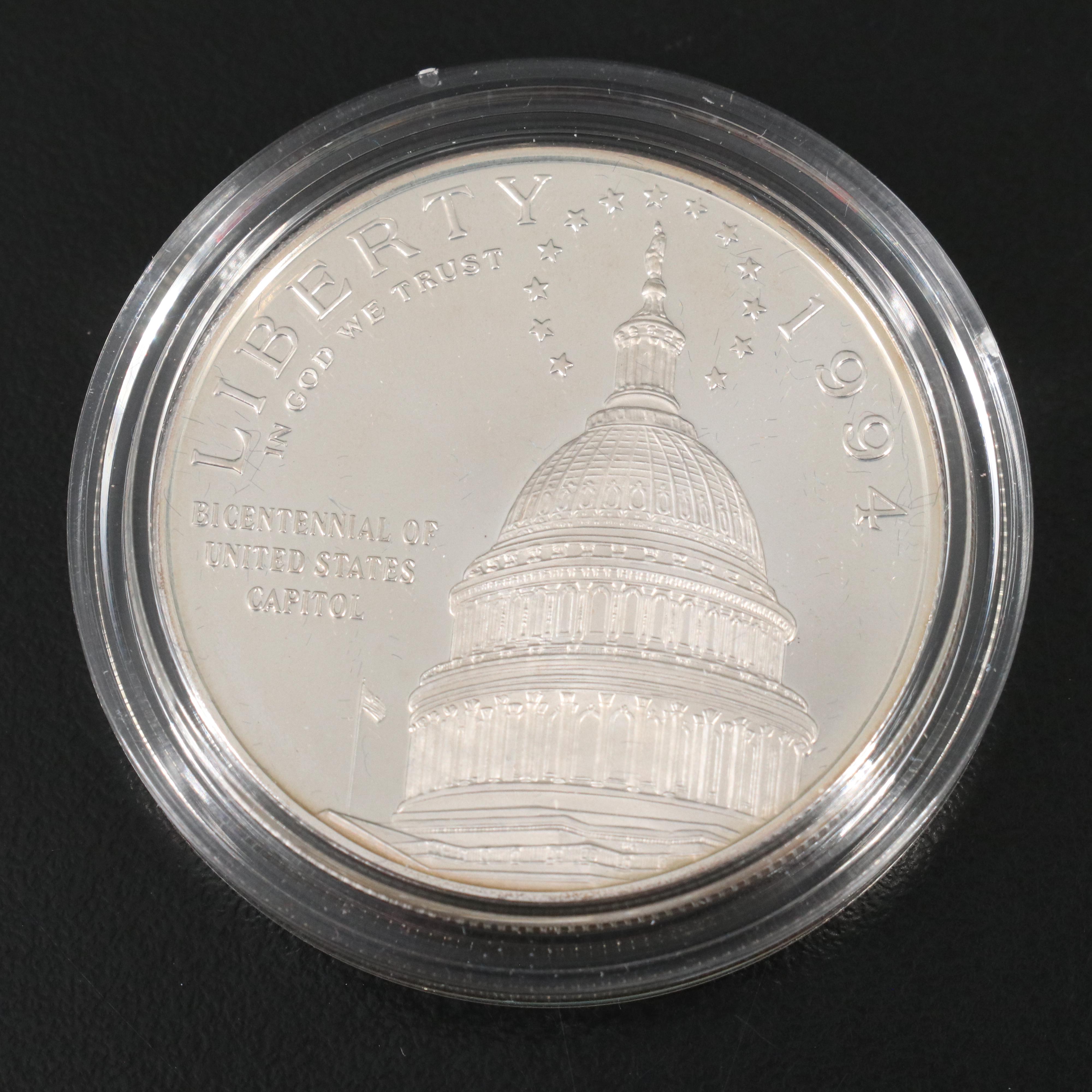 Eight Modern Commemorative Silver Dollars and Four Clad Half Dollars