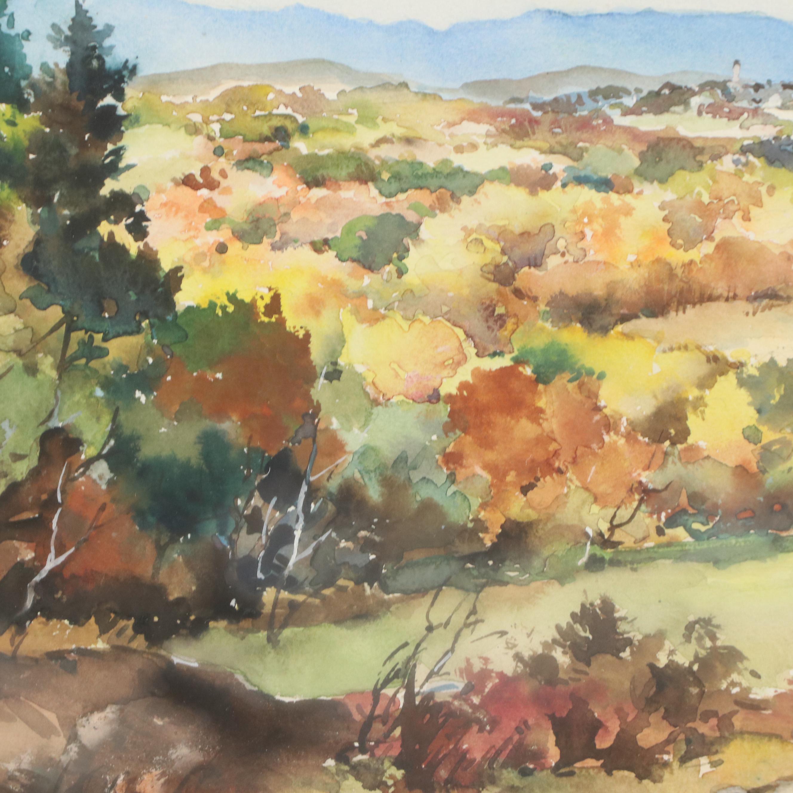 John Cuthbert Hare Watercolor Landscape "Autumn, the Connecticut Valley"