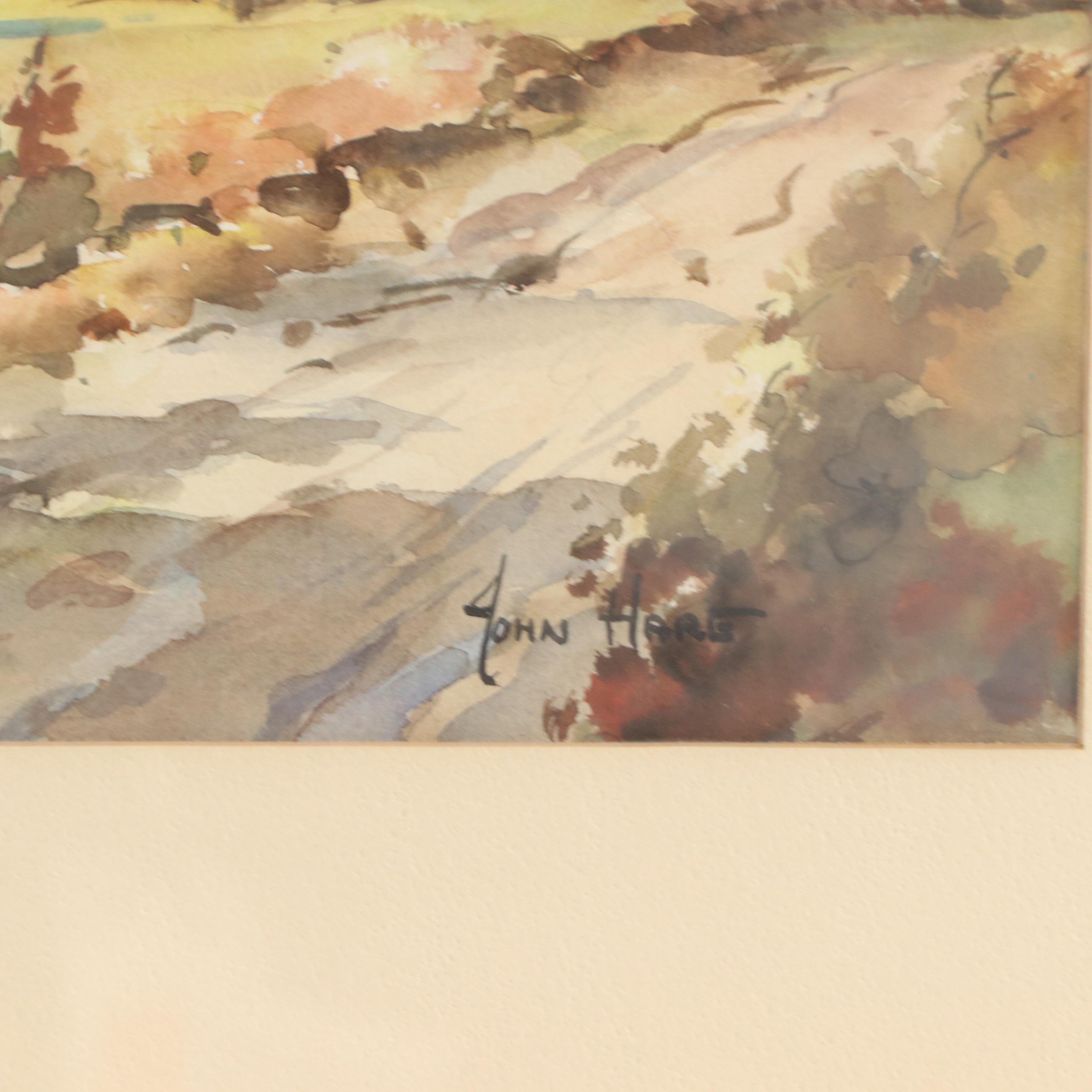 John Cuthbert Hare Watercolor Landscape "Autumn, the Connecticut Valley"