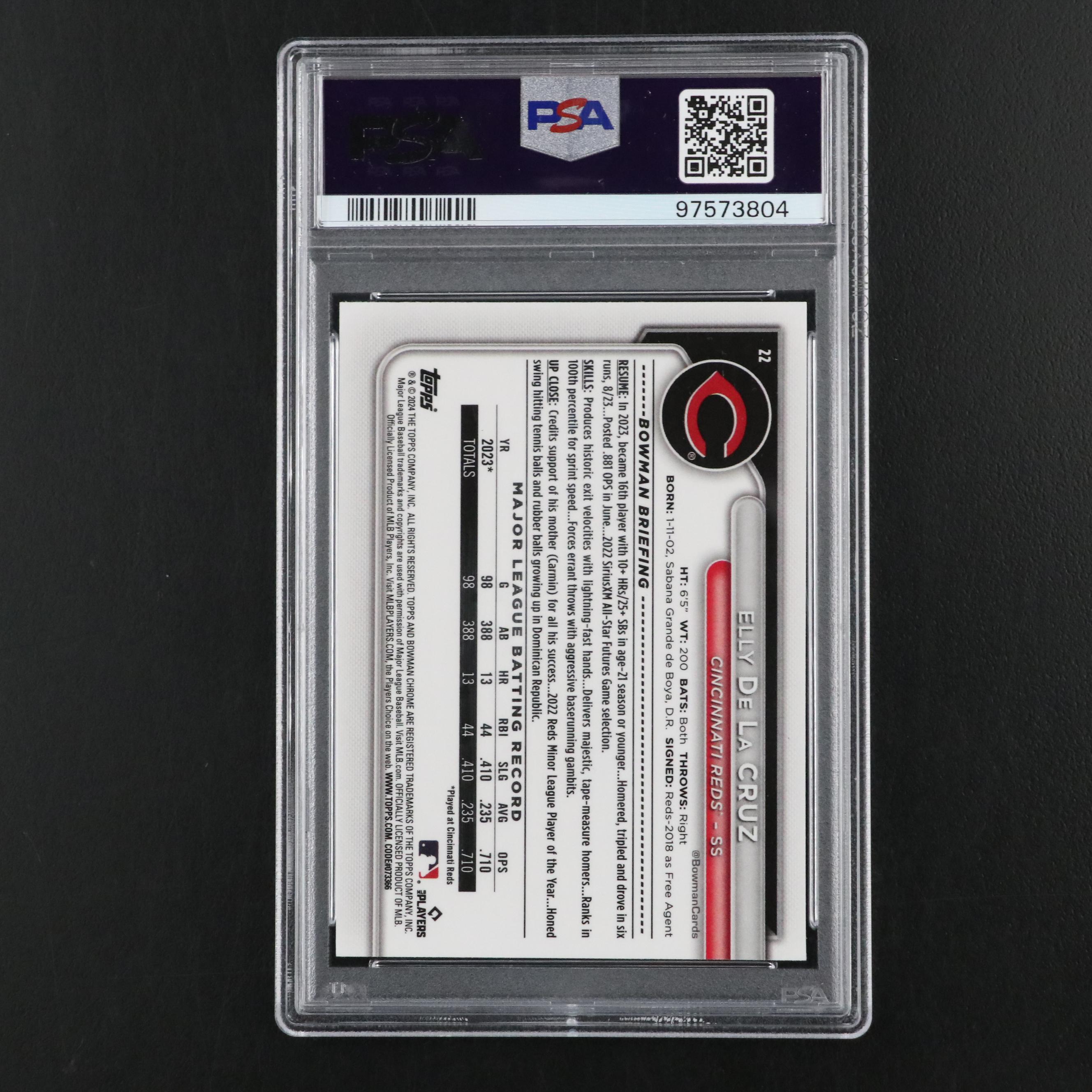 2024 Bowman Mega Box Elly De La Cruz Rookie Chrome Card #22 Graded PSA 10