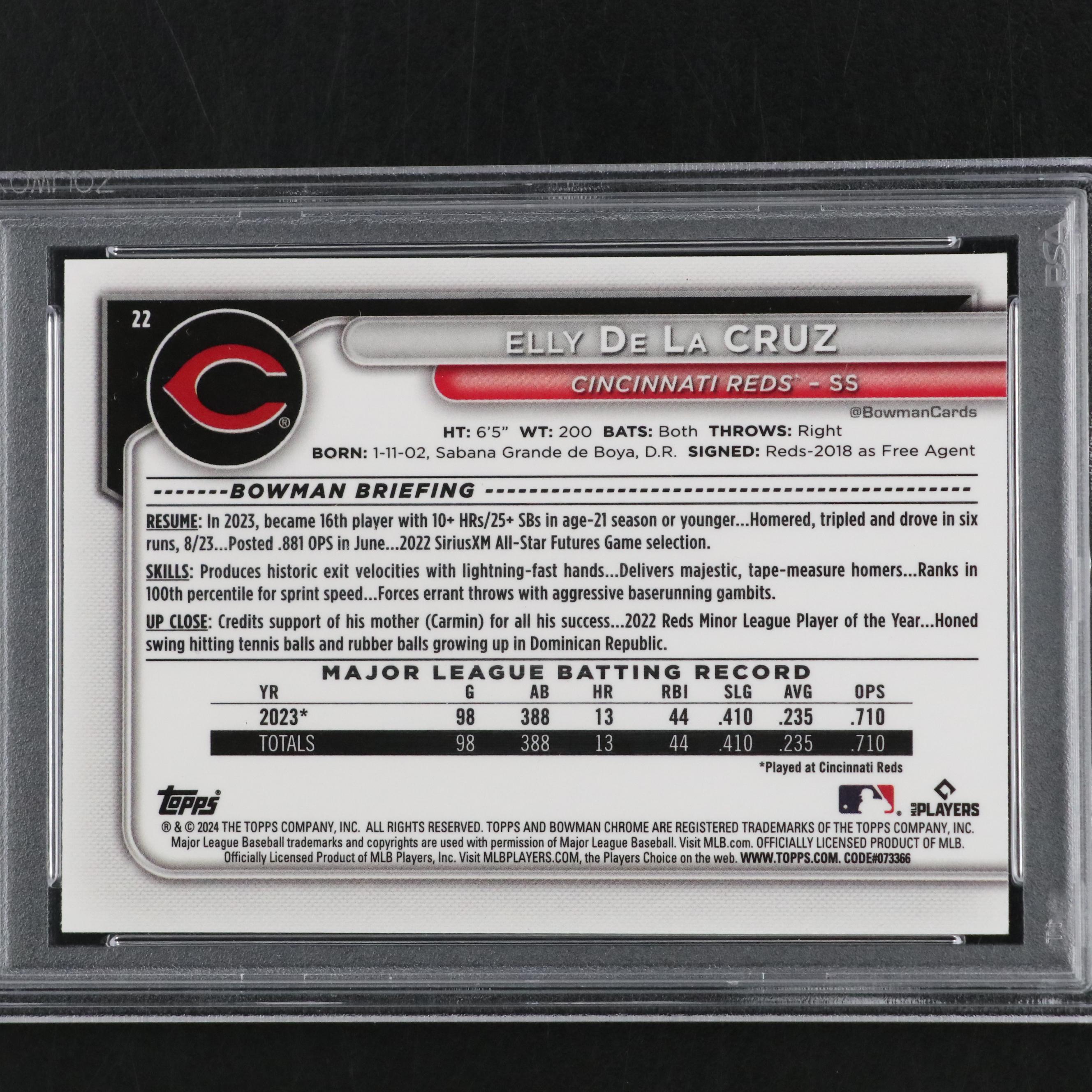 2024 Bowman Mega Box Elly De La Cruz Rookie Chrome Card #22 Graded PSA 10