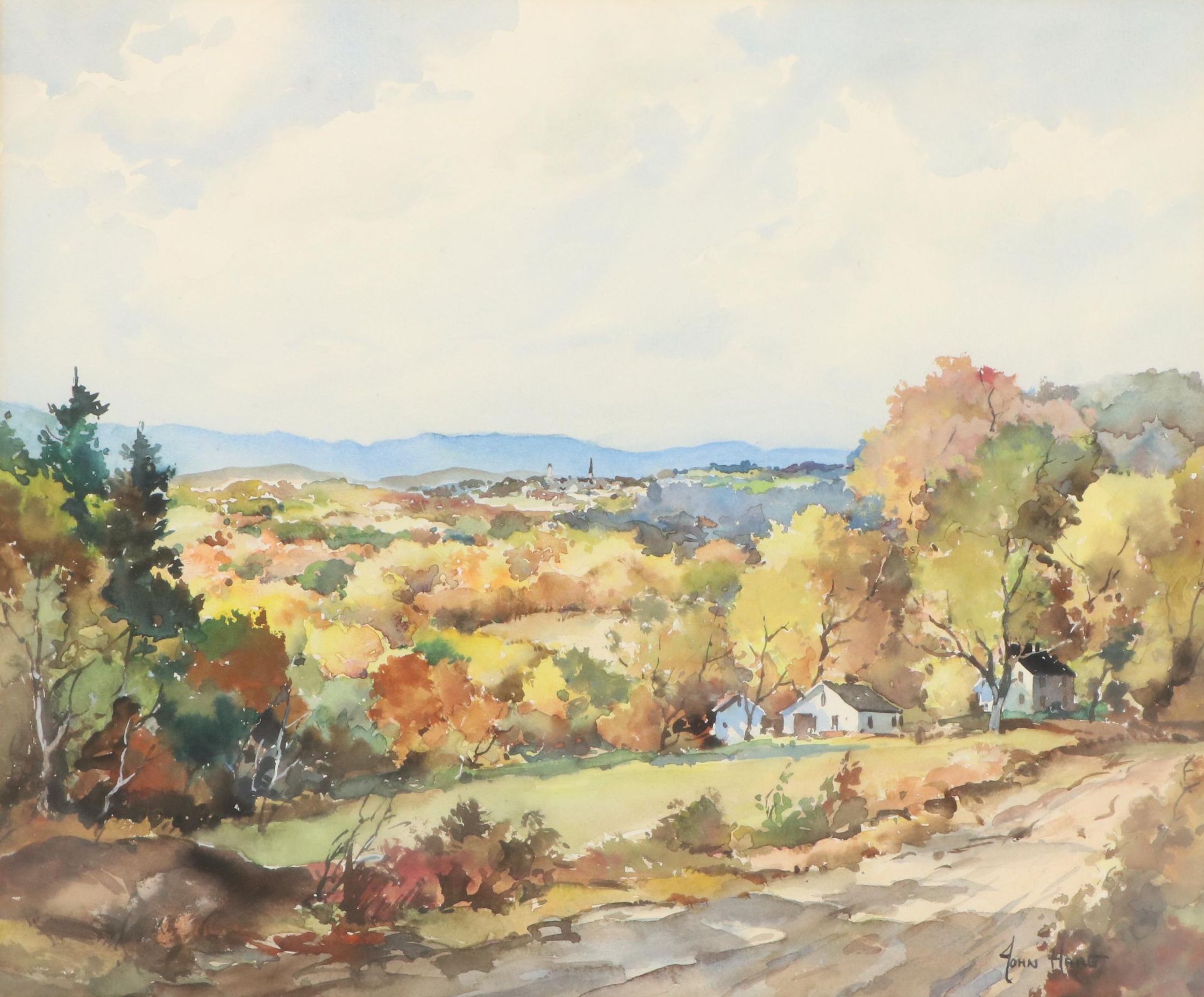 John Cuthbert Hare Watercolor Landscape "Autumn, the Connecticut Valley"