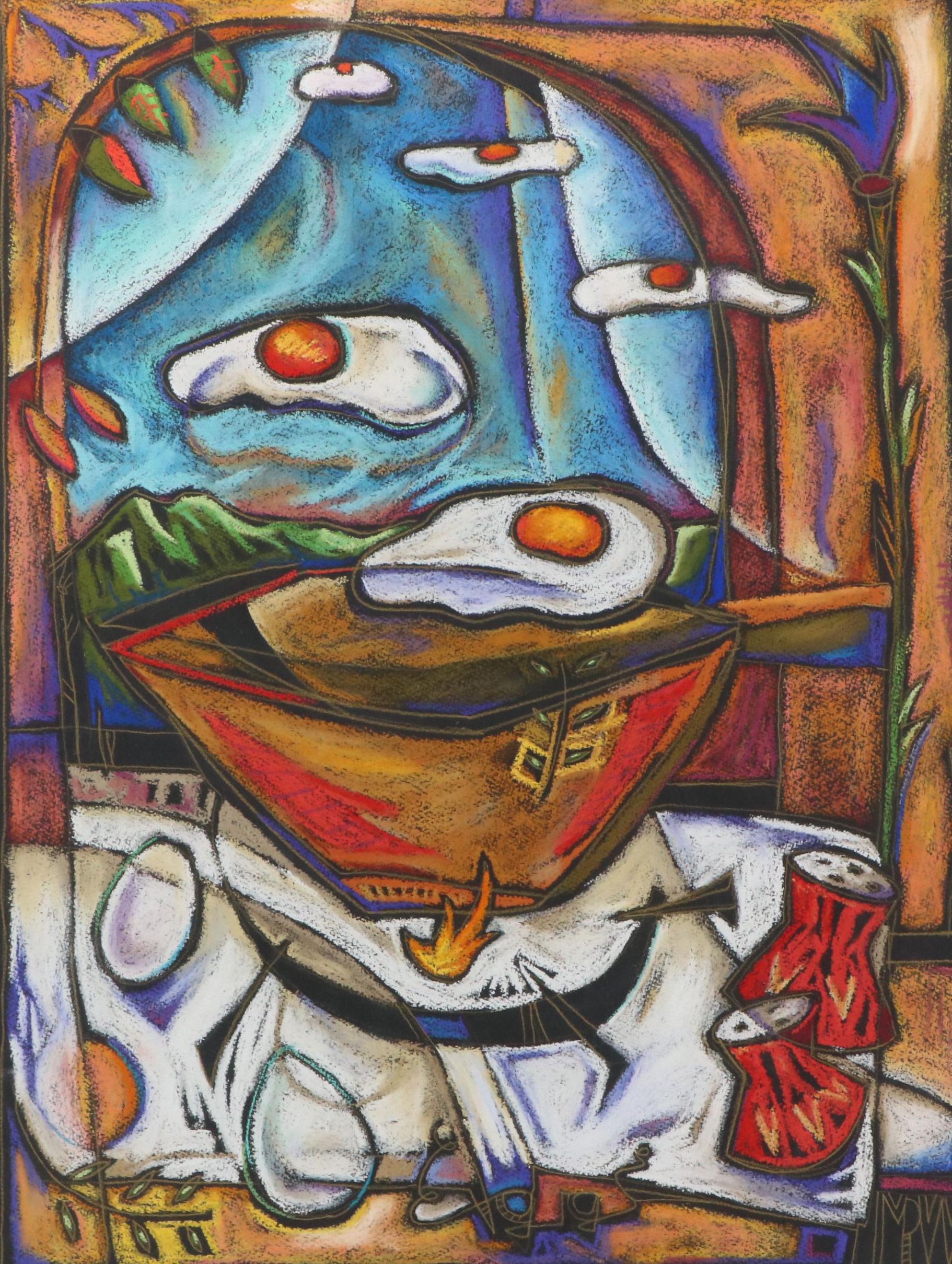 Surrealist Pastel Drawing "Eggs"