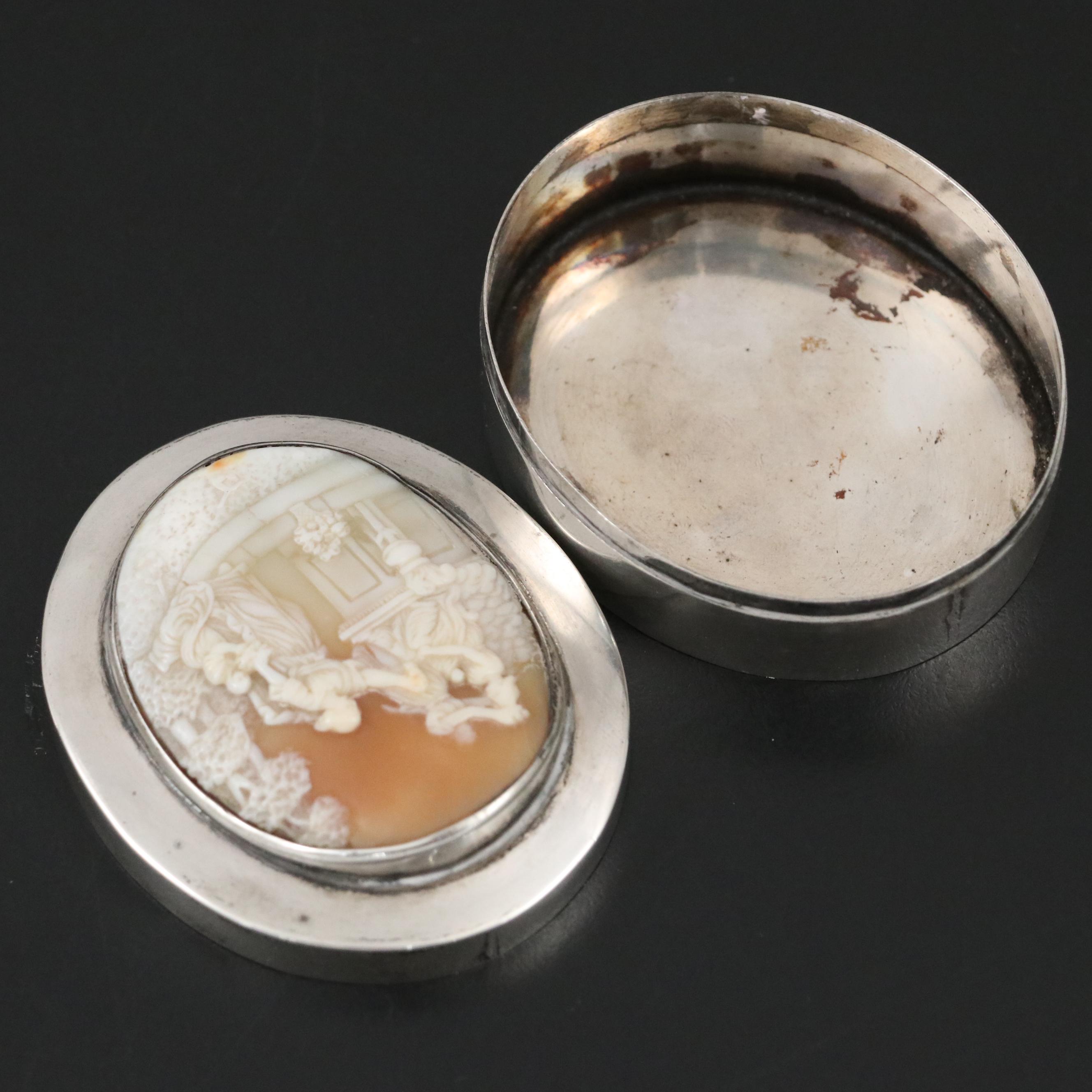 Sterling Silver Box with Cameo Shell Inlay and More Table Accessories