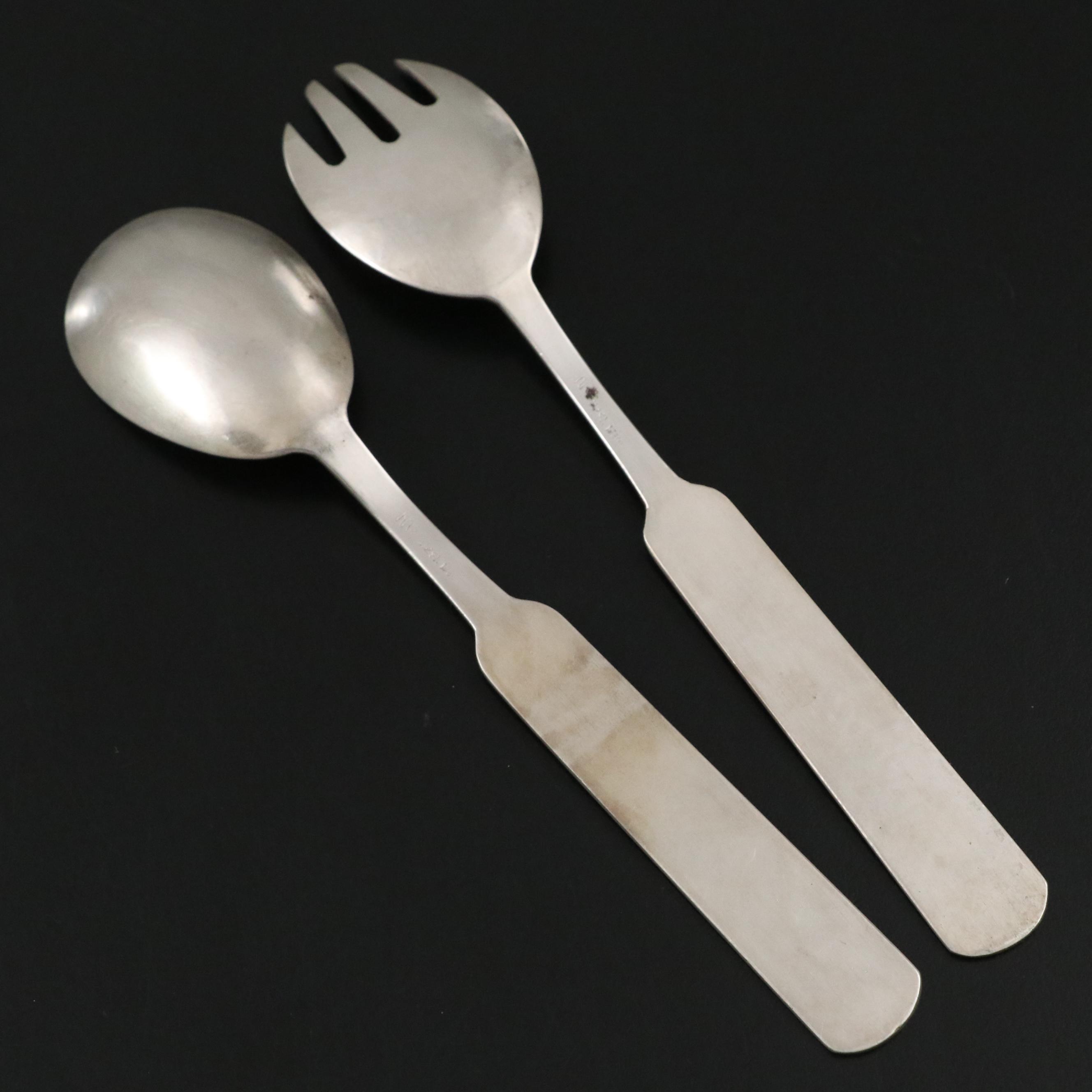 Korean Enameled 800 Silver Spork and Spoon with Red Pine Tree Motif