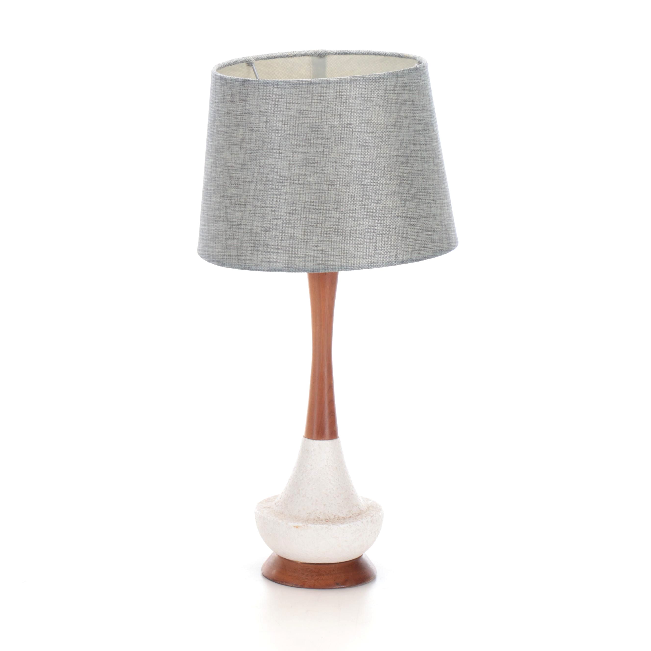 Mid Century Modern Walnut and Ceramic Table Lamp, Mid-20th Century