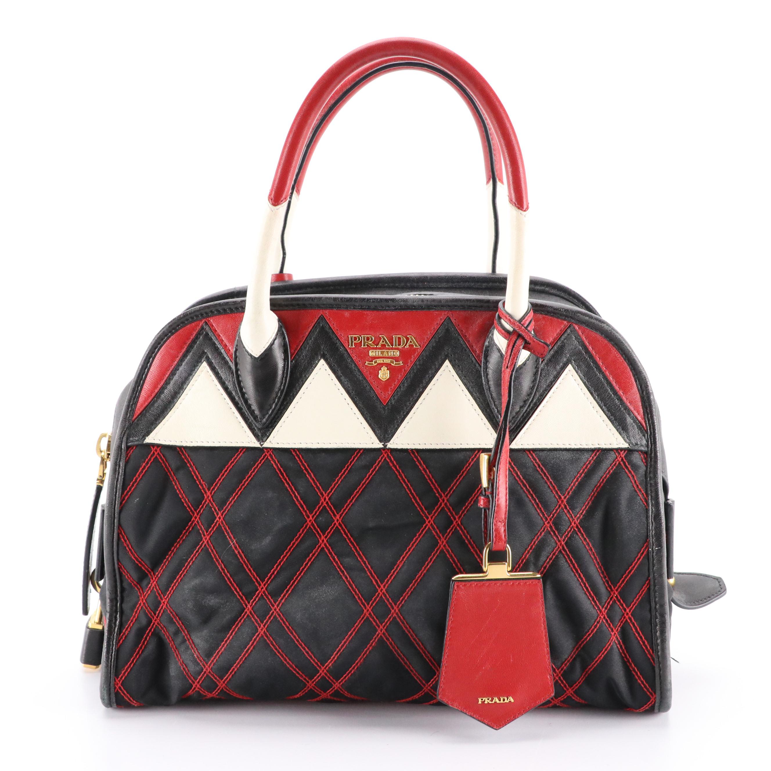 Prada Impunturato Bauletto Handbag in Black Quilted Tessuto Nylon and Leather