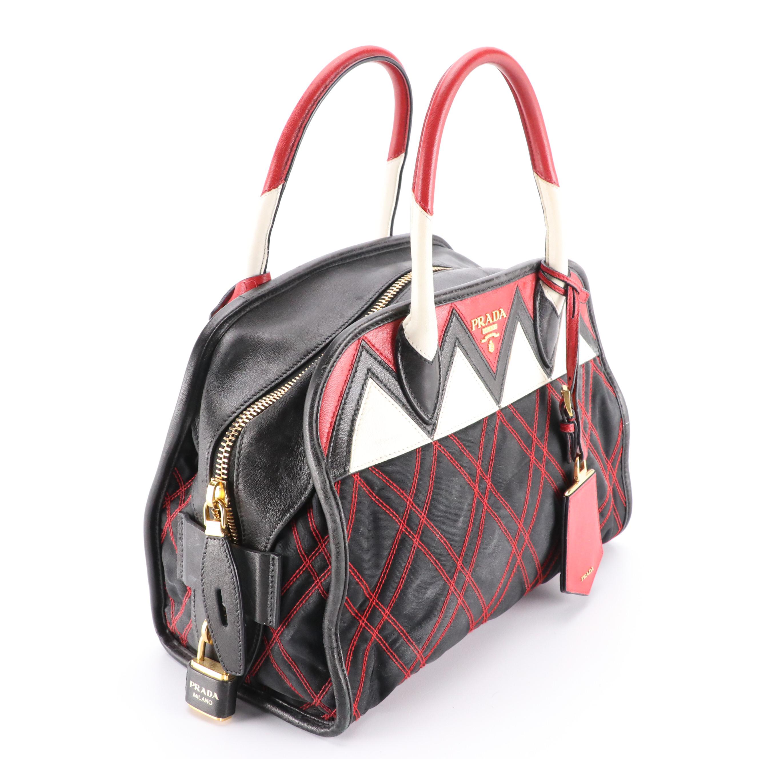 Prada Impunturato Bauletto Handbag in Black Quilted Tessuto Nylon and Leather