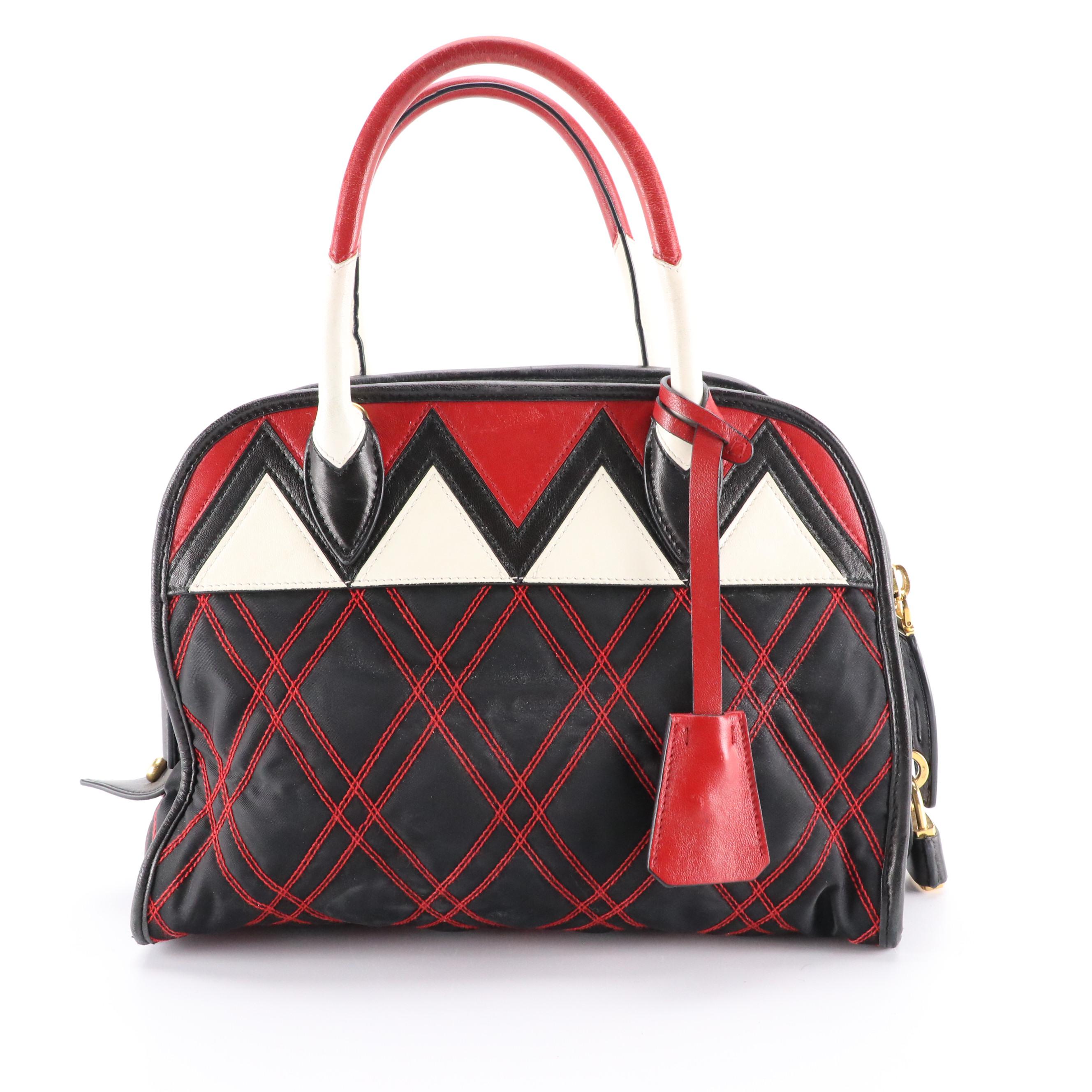 Prada Impunturato Bauletto Handbag in Black Quilted Tessuto Nylon and Leather