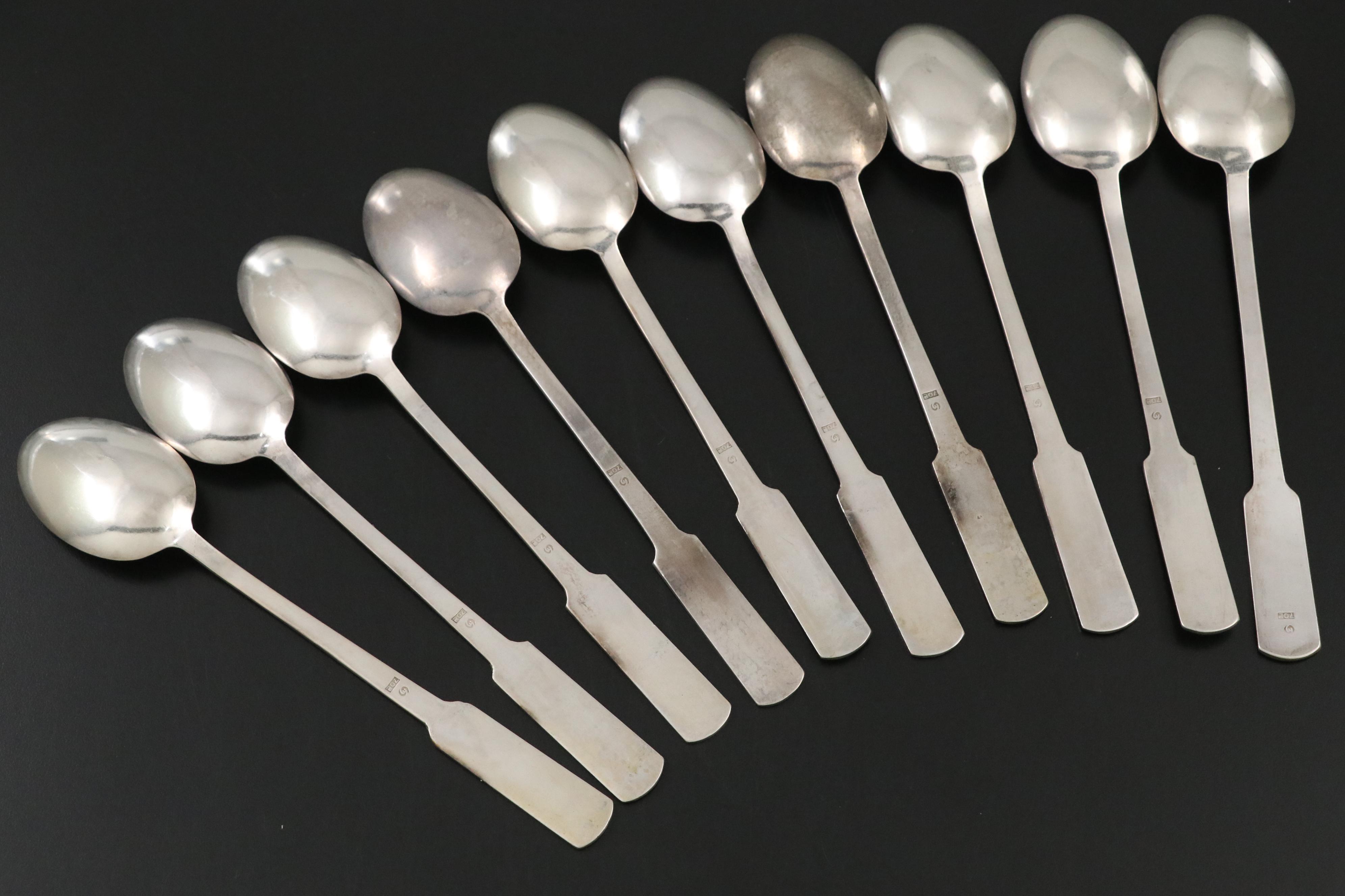 Korean Enameled 800 Silver Spoons with Cherry Blossom and Bird Motif