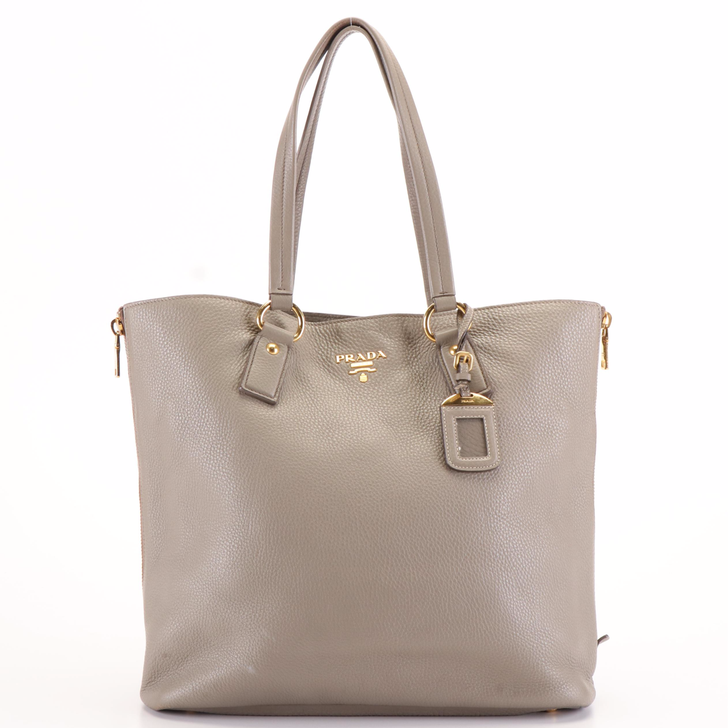 Prada Vitello Daino Side Zip Shopping Tote Bag