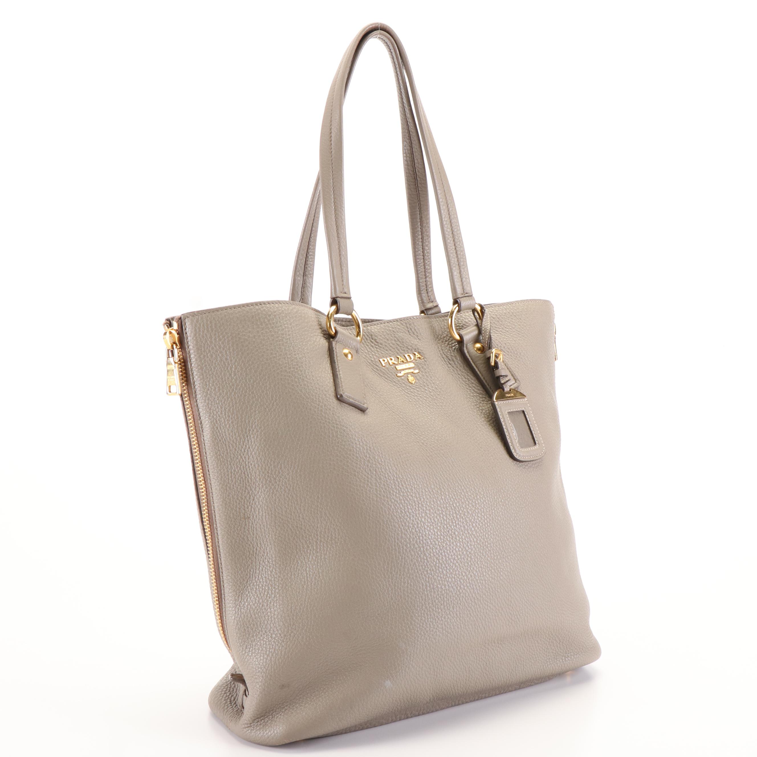 Prada Vitello Daino Side Zip Shopping Tote Bag