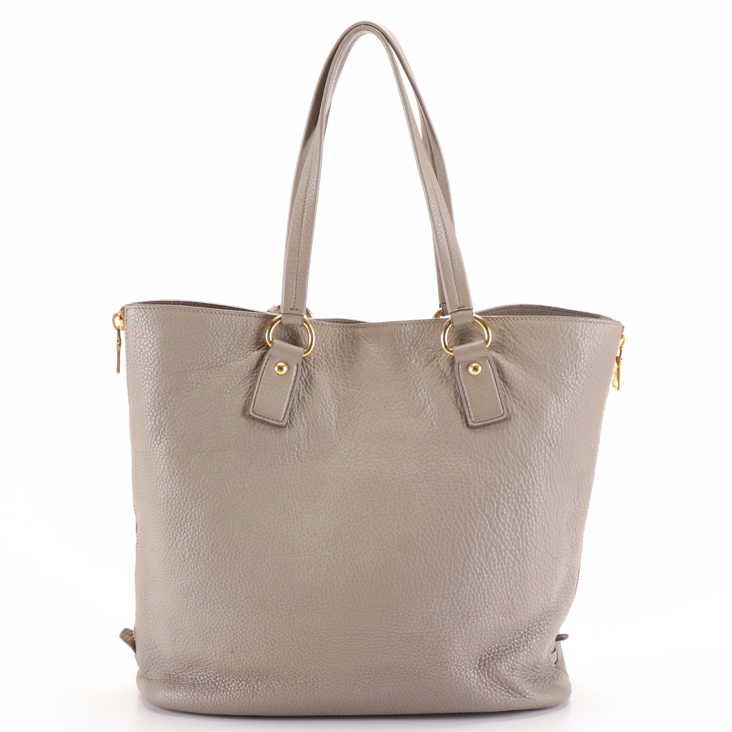 Prada Vitello Daino Side Zip Shopping Tote Bag