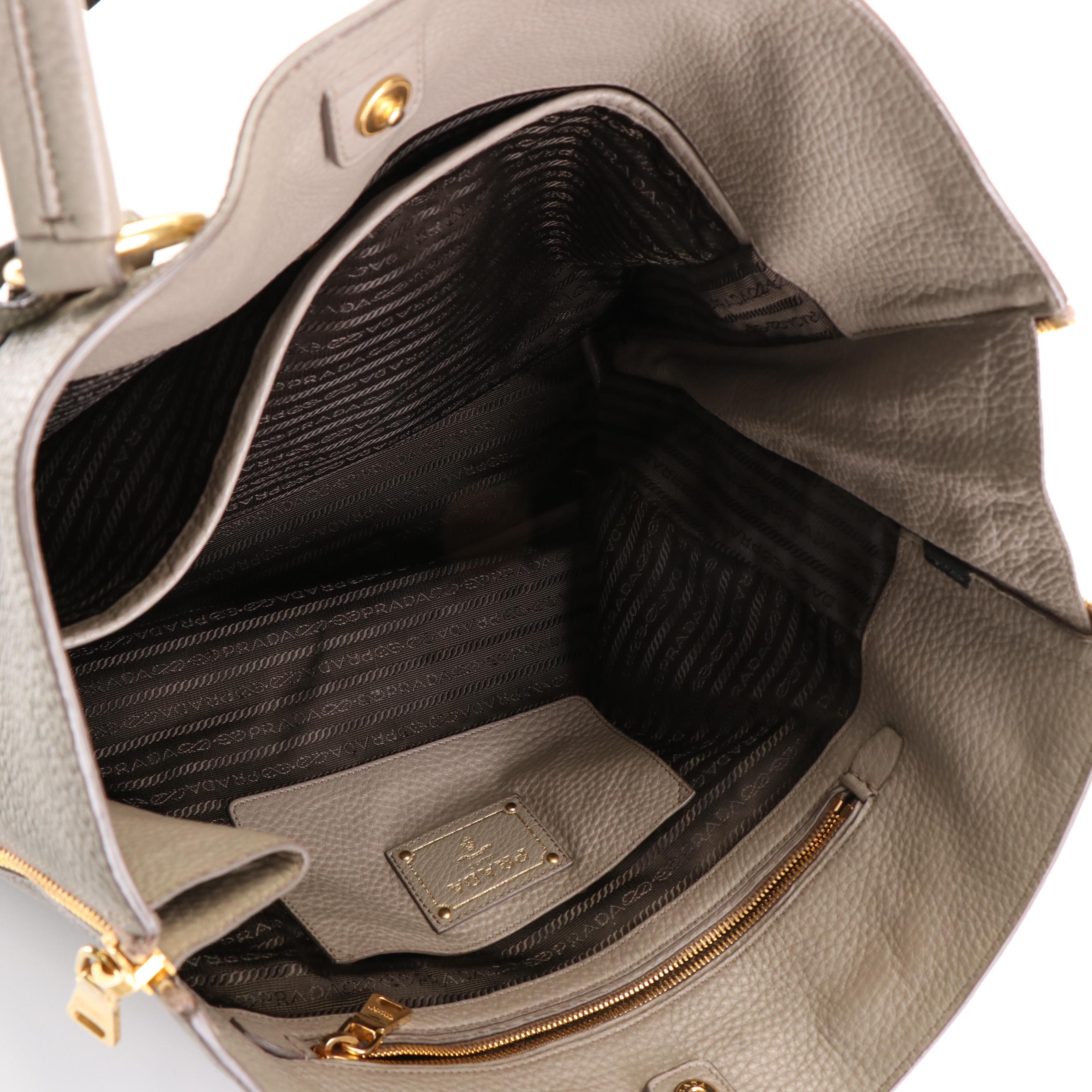 Prada Vitello Daino Side Zip Shopping Tote Bag