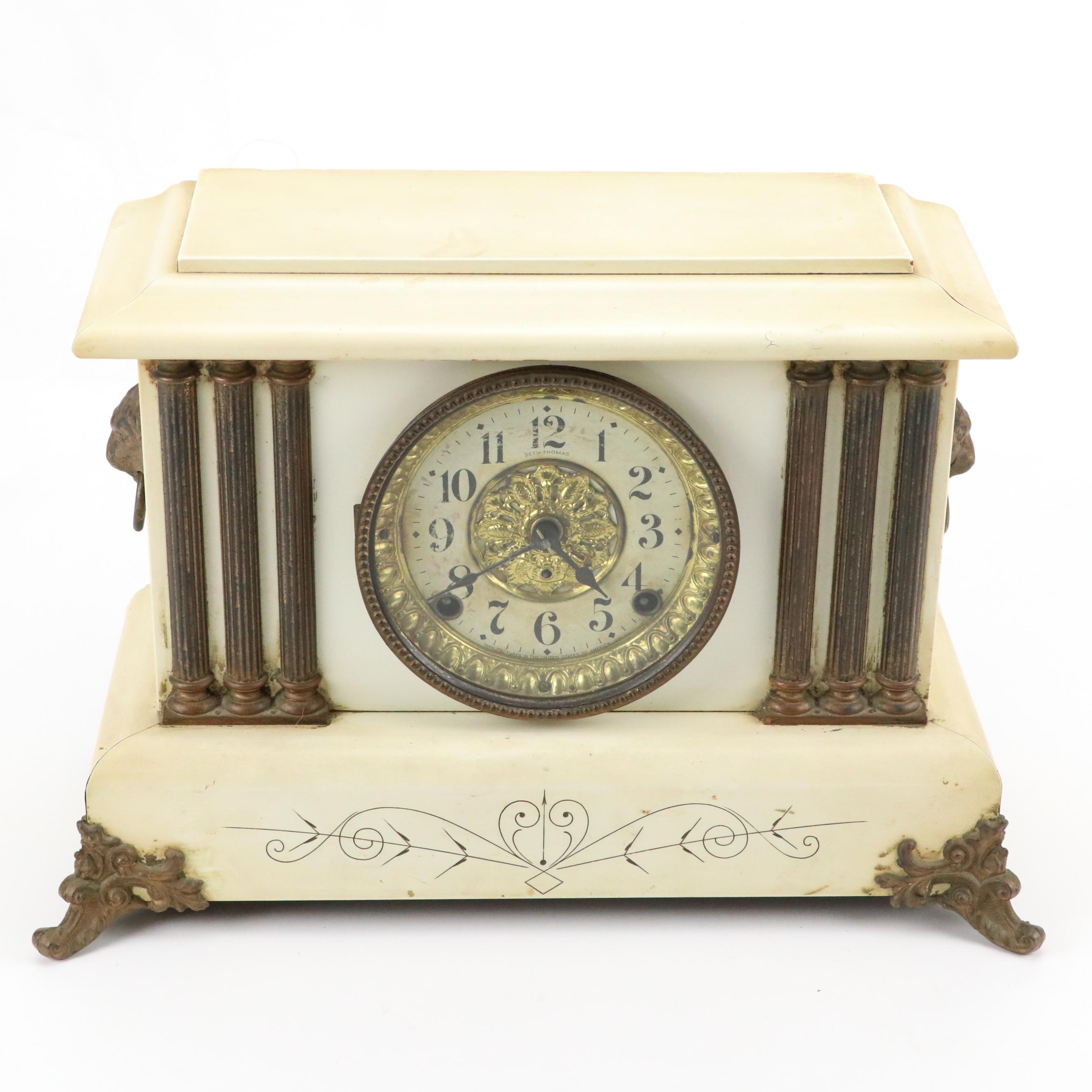Seth Thomas White Adamantine Mantel Clock, Early 20th Century