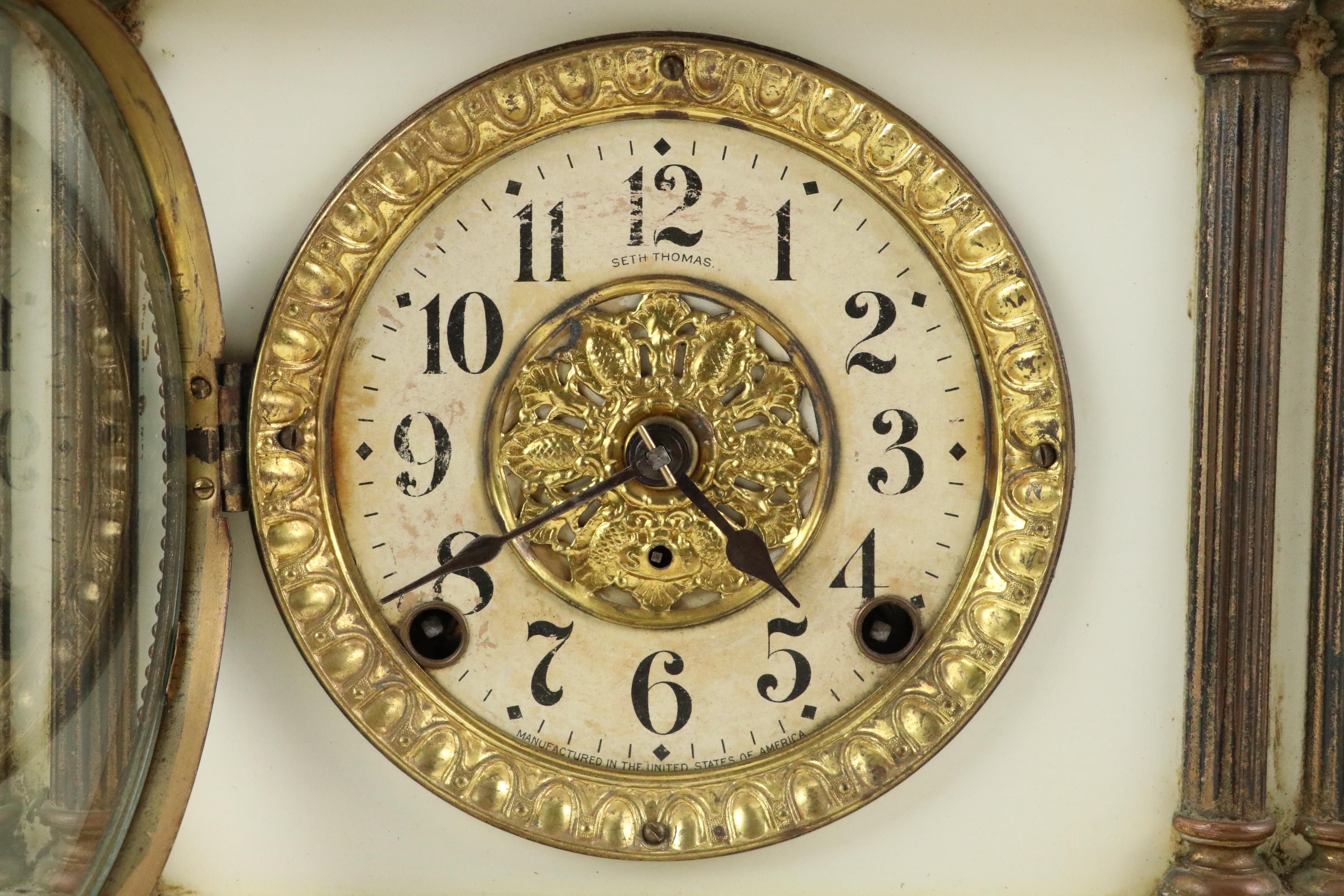Seth Thomas White Adamantine Mantel Clock, Early 20th Century