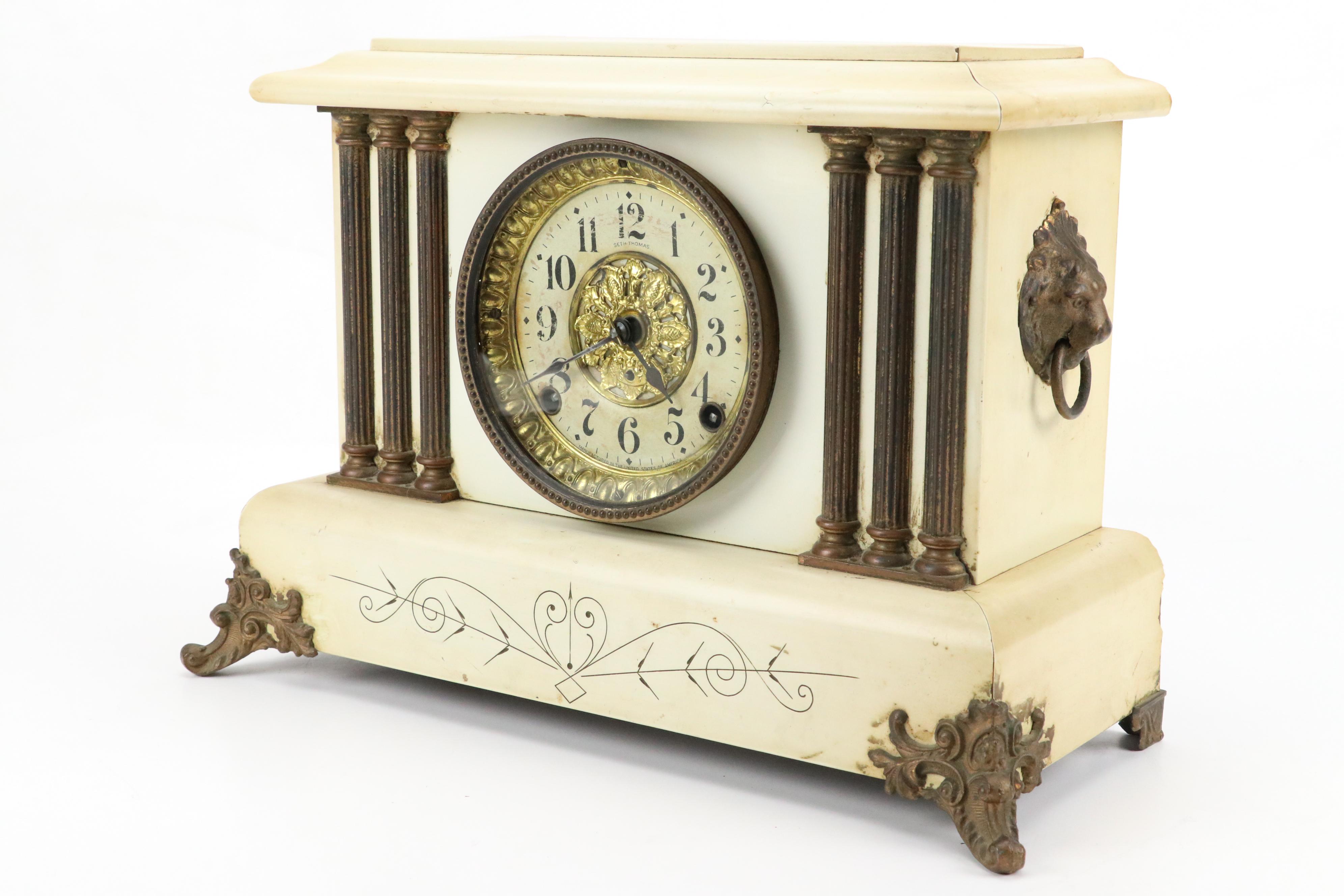 Seth Thomas White Adamantine Mantel Clock, Early 20th Century