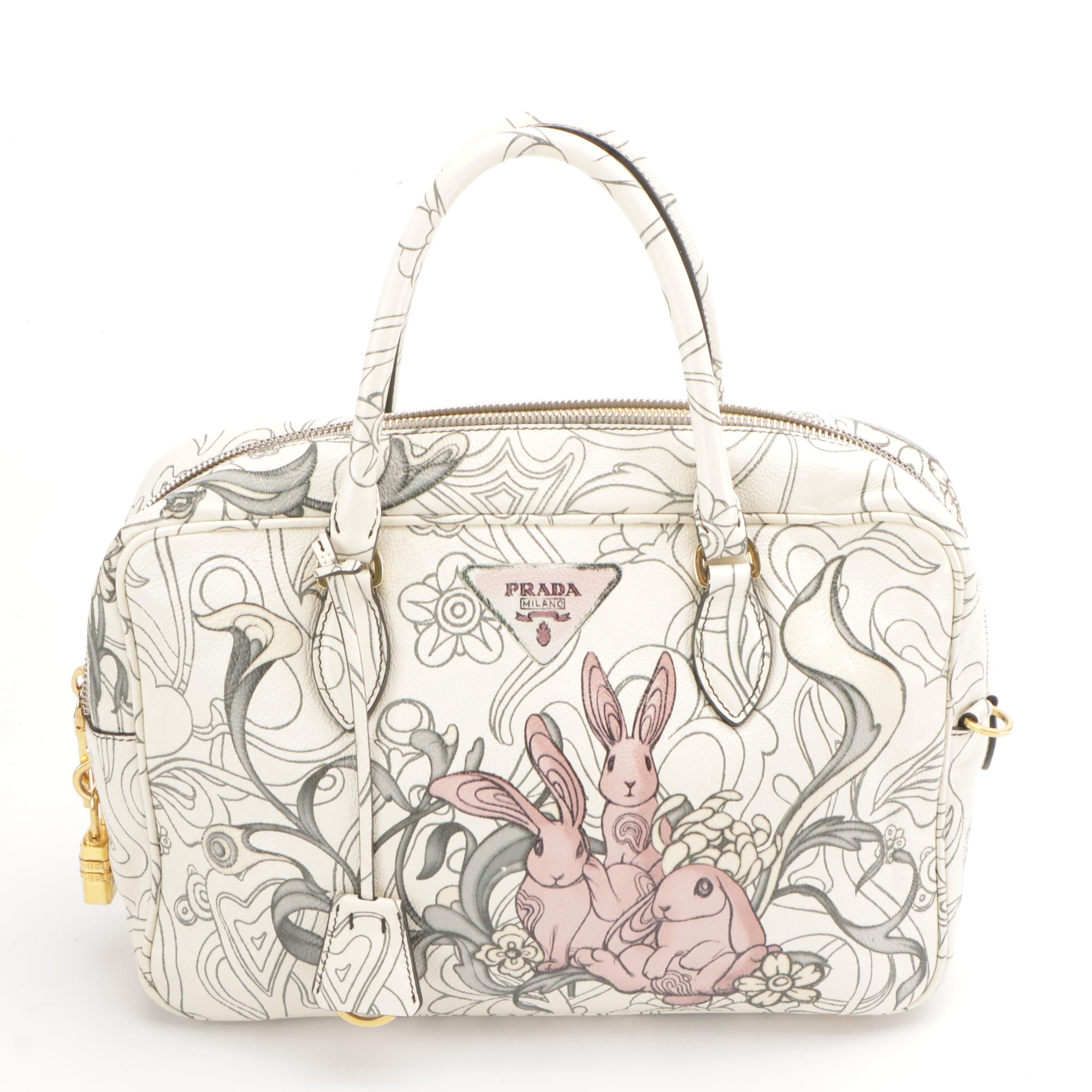 Prada x James Jean Limited Edition Bauletto Bag in Grained Leather