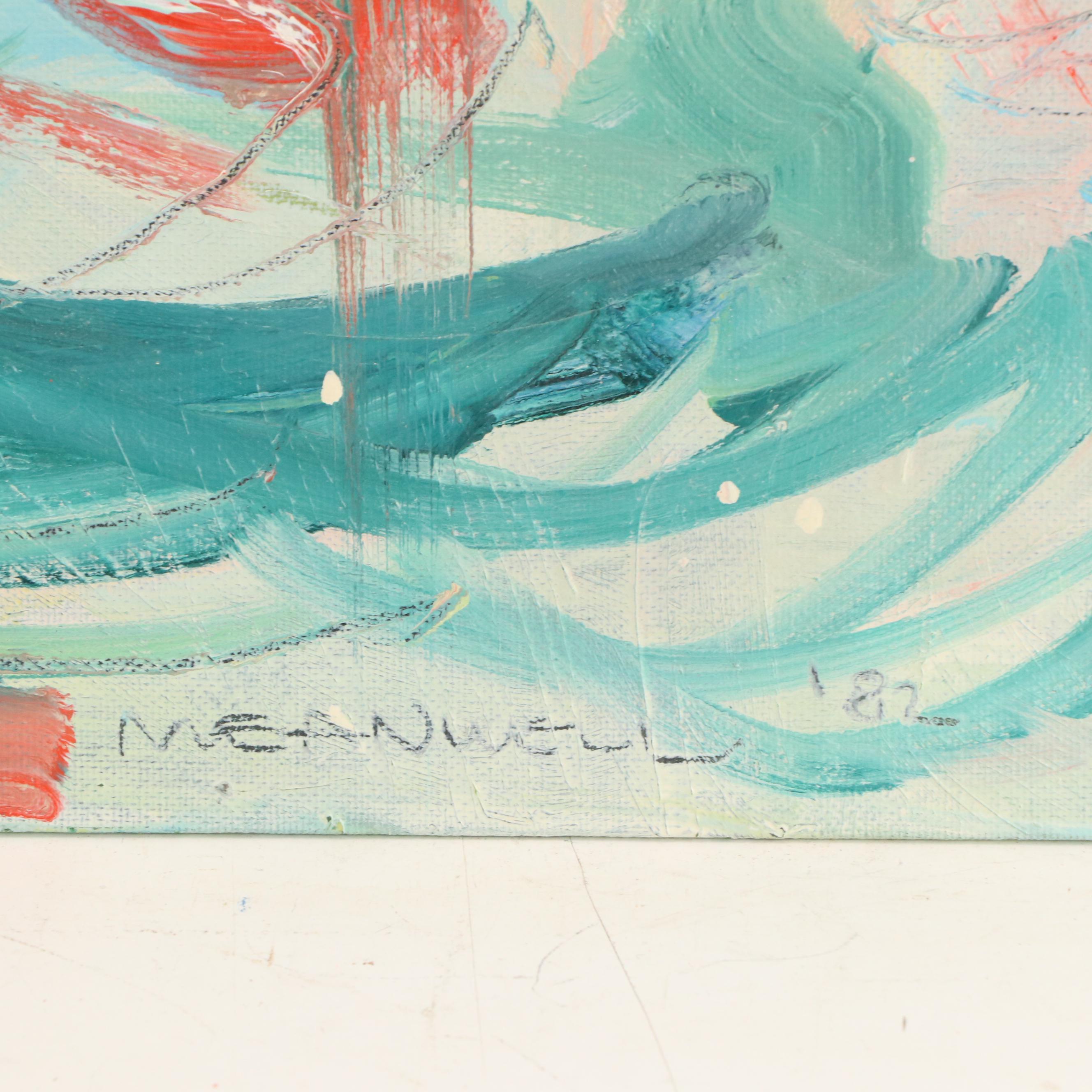 Jack Meanwell Abstract Modern Oil Painting, 1982