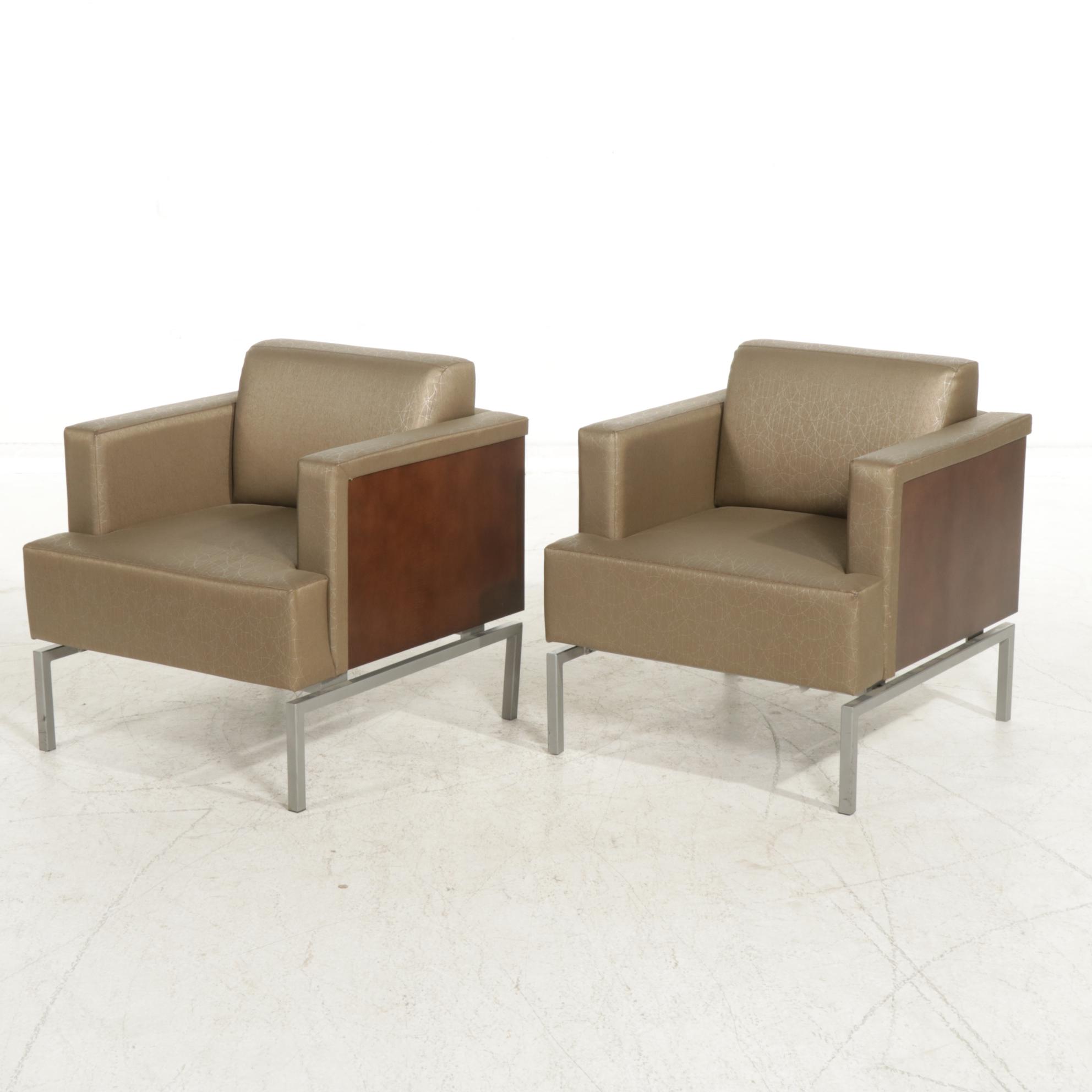 Pair of Krug "Sutton" Modernist Style Fabric and Metal Club Chairs
