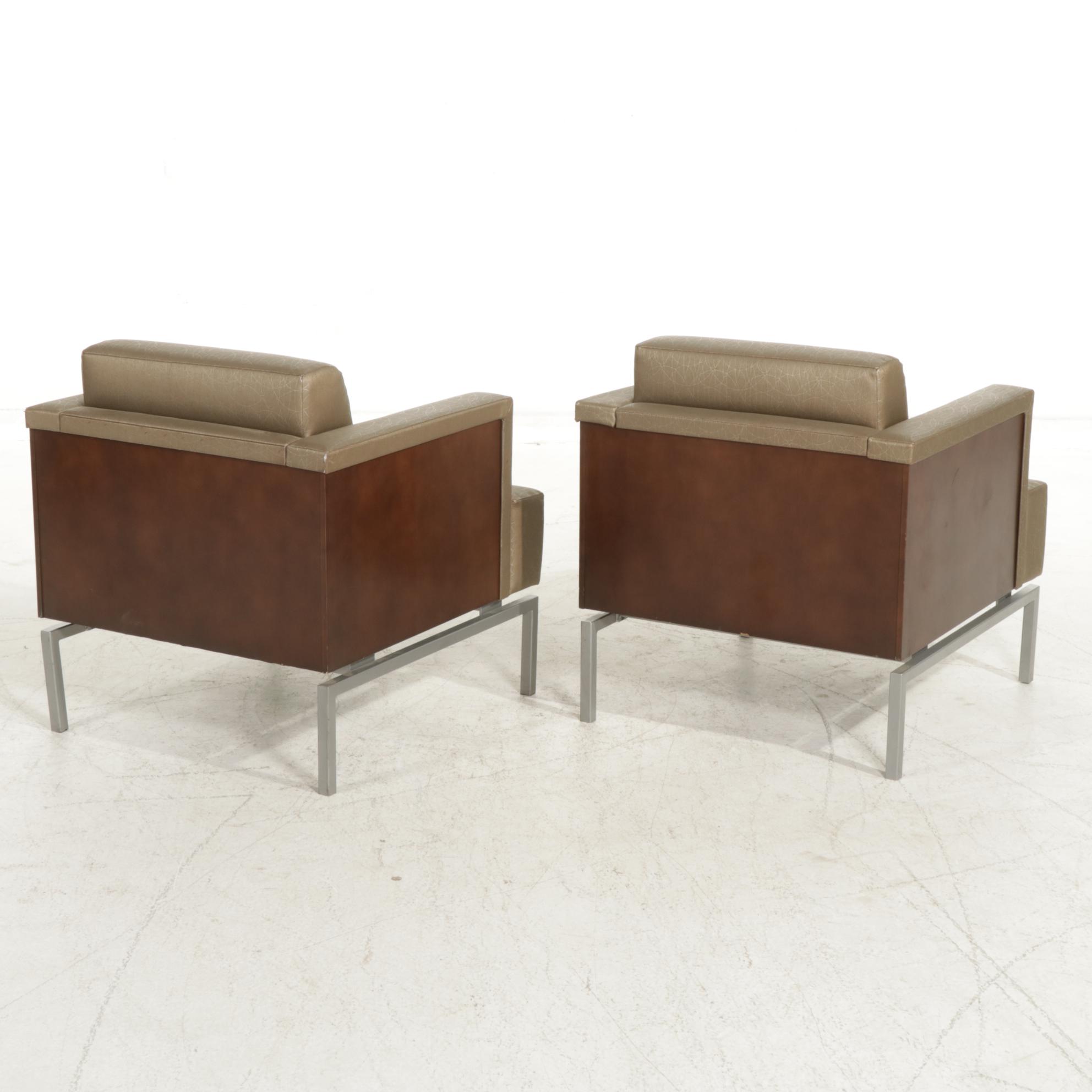 Pair of Krug "Sutton" Modernist Style Fabric and Metal Club Chairs