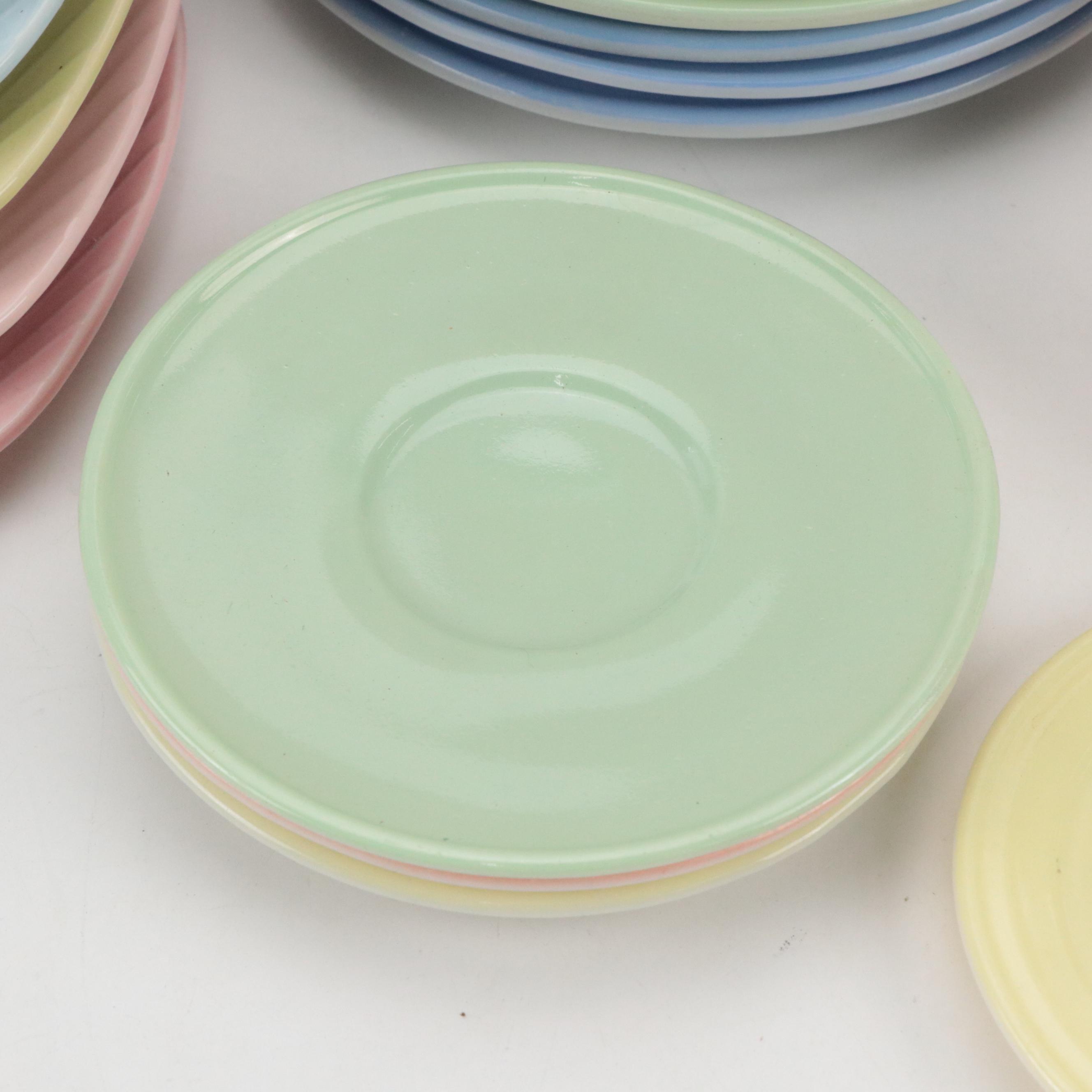 Hazel Atlas Glass Miniature Teacups with Milk Glass Saucers and More