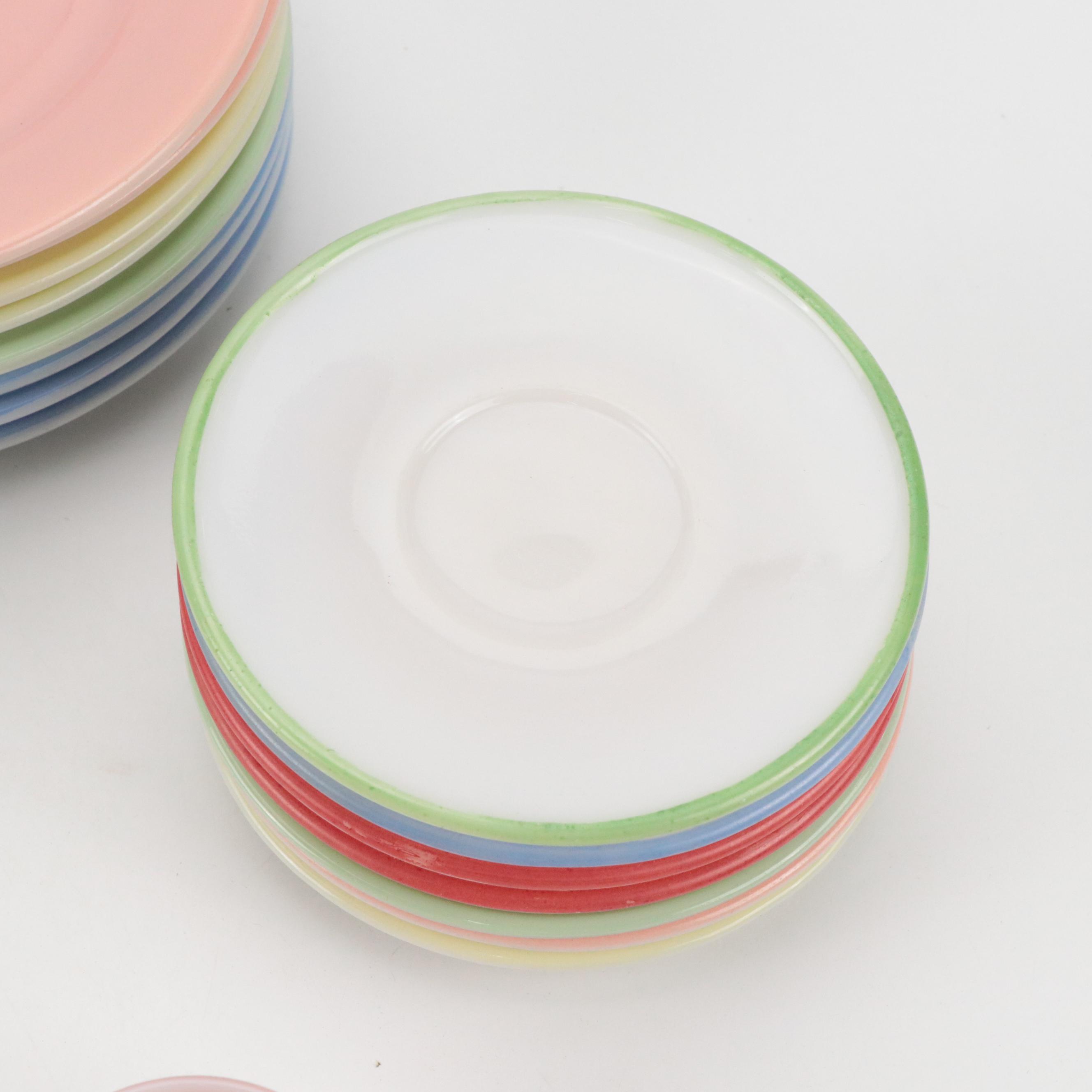 Hazel Atlas Glass Miniature Teacups with Milk Glass Saucers and More