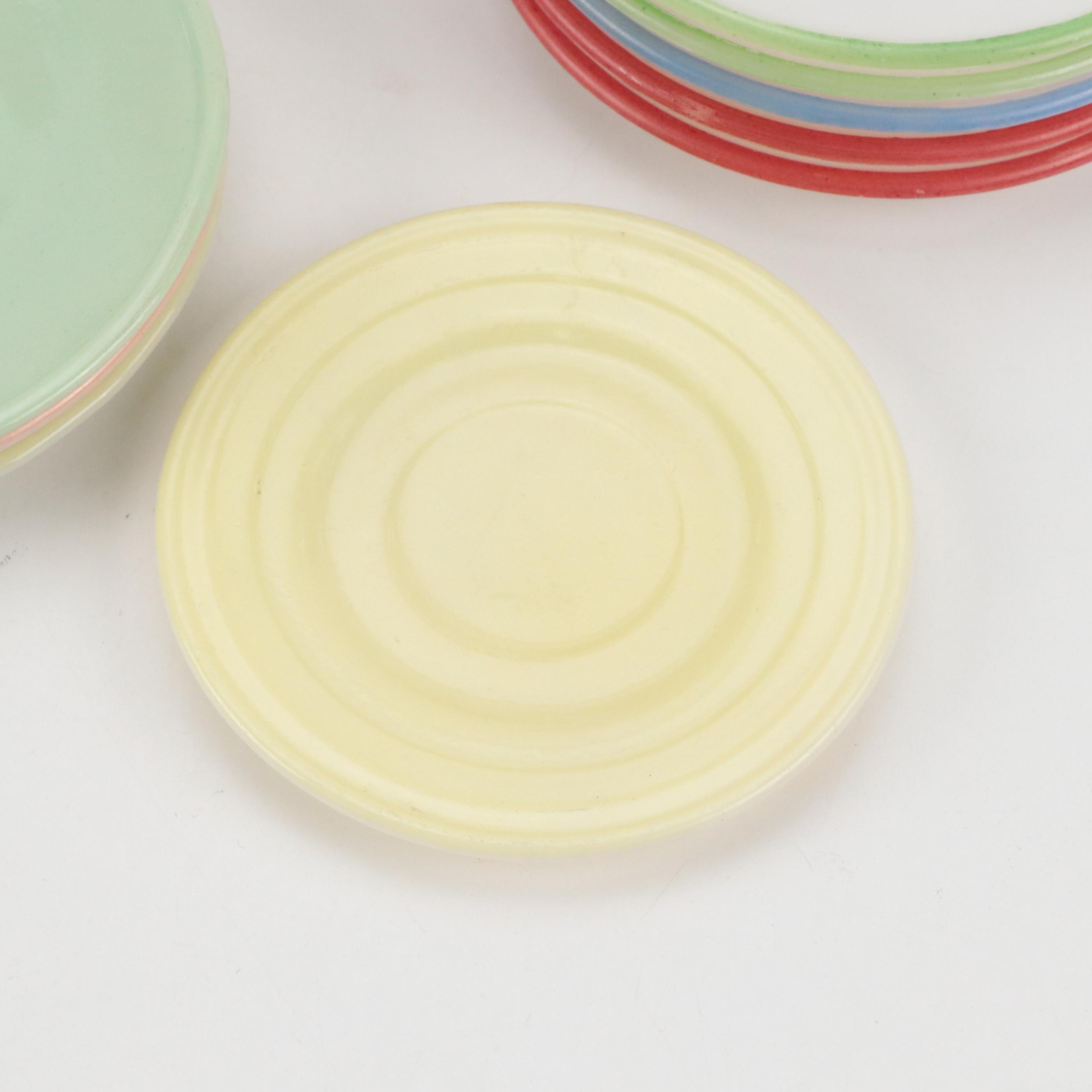 Hazel Atlas Glass Miniature Teacups with Milk Glass Saucers and More