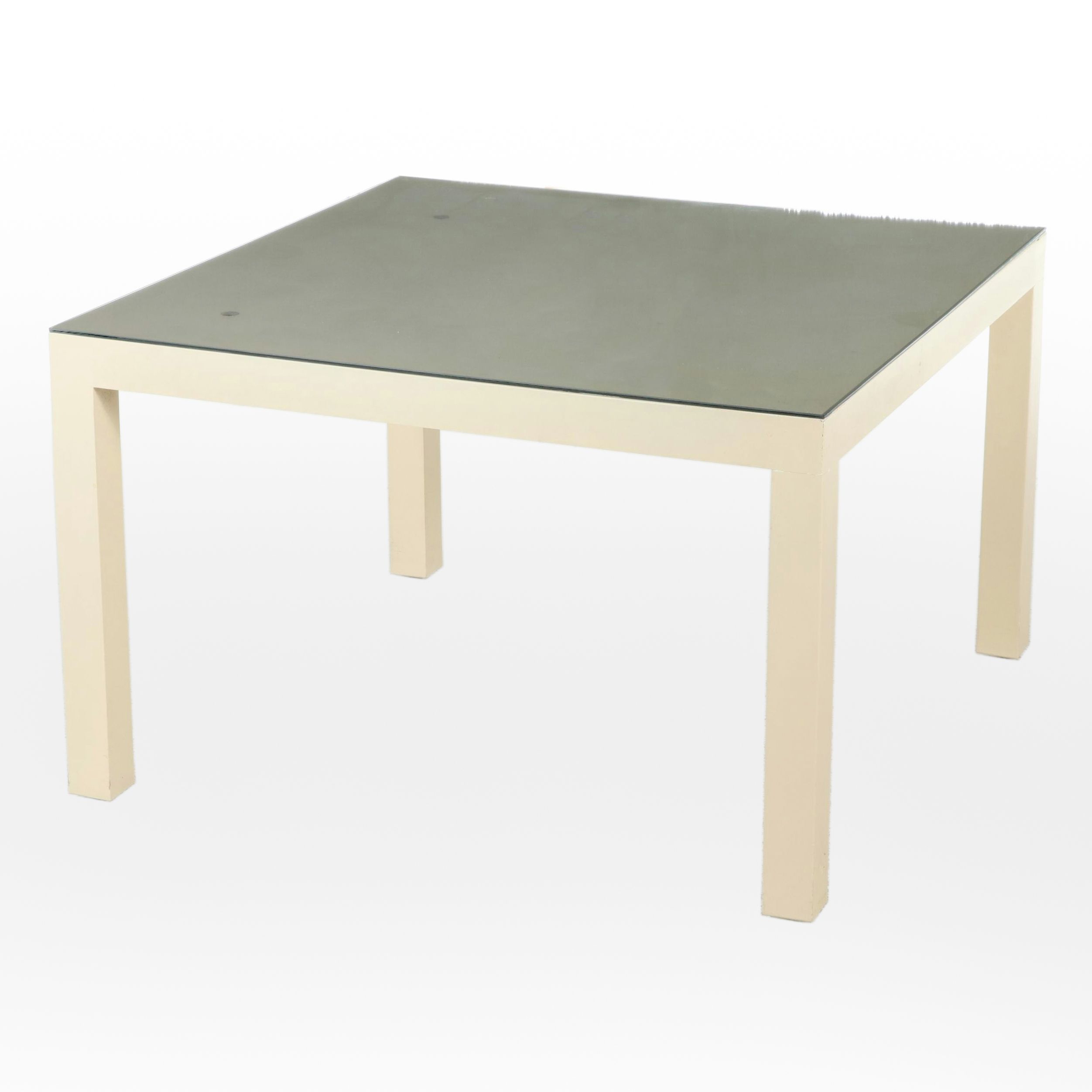 Contemporary Wooden Table with Smoke Glass Top
