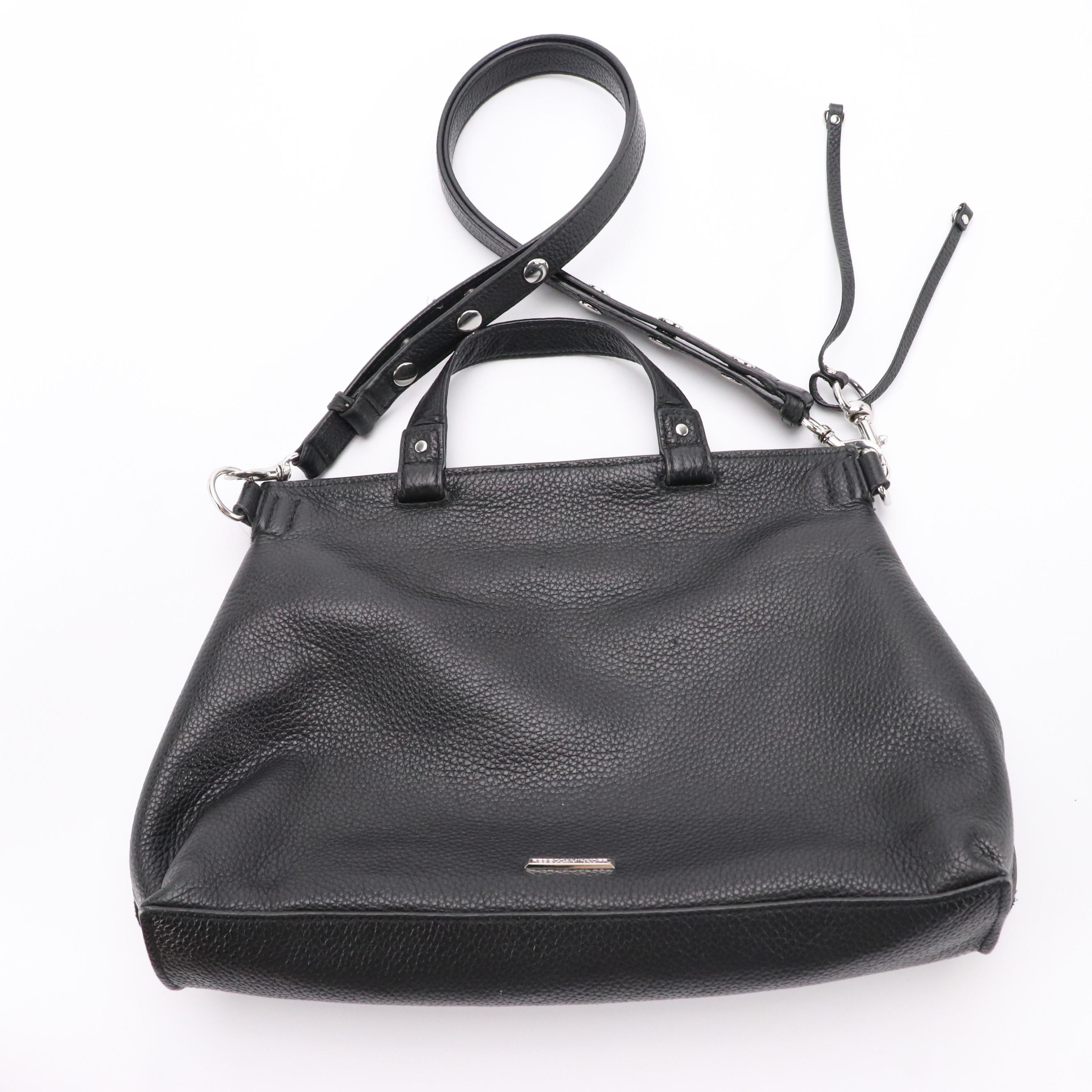 Rebecca Minkoff Black Suede and Leather Two-Way Satchel & Woven Raffia Crossbody