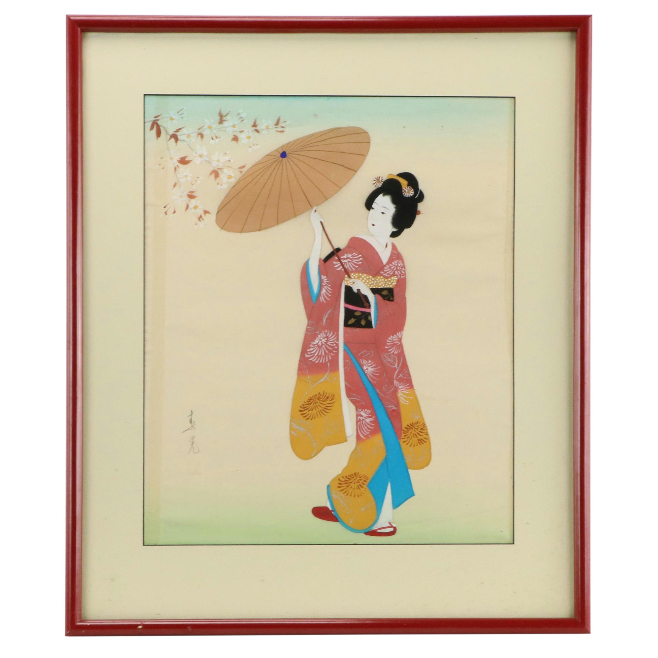 Japanese Painting of Woman with Parasol