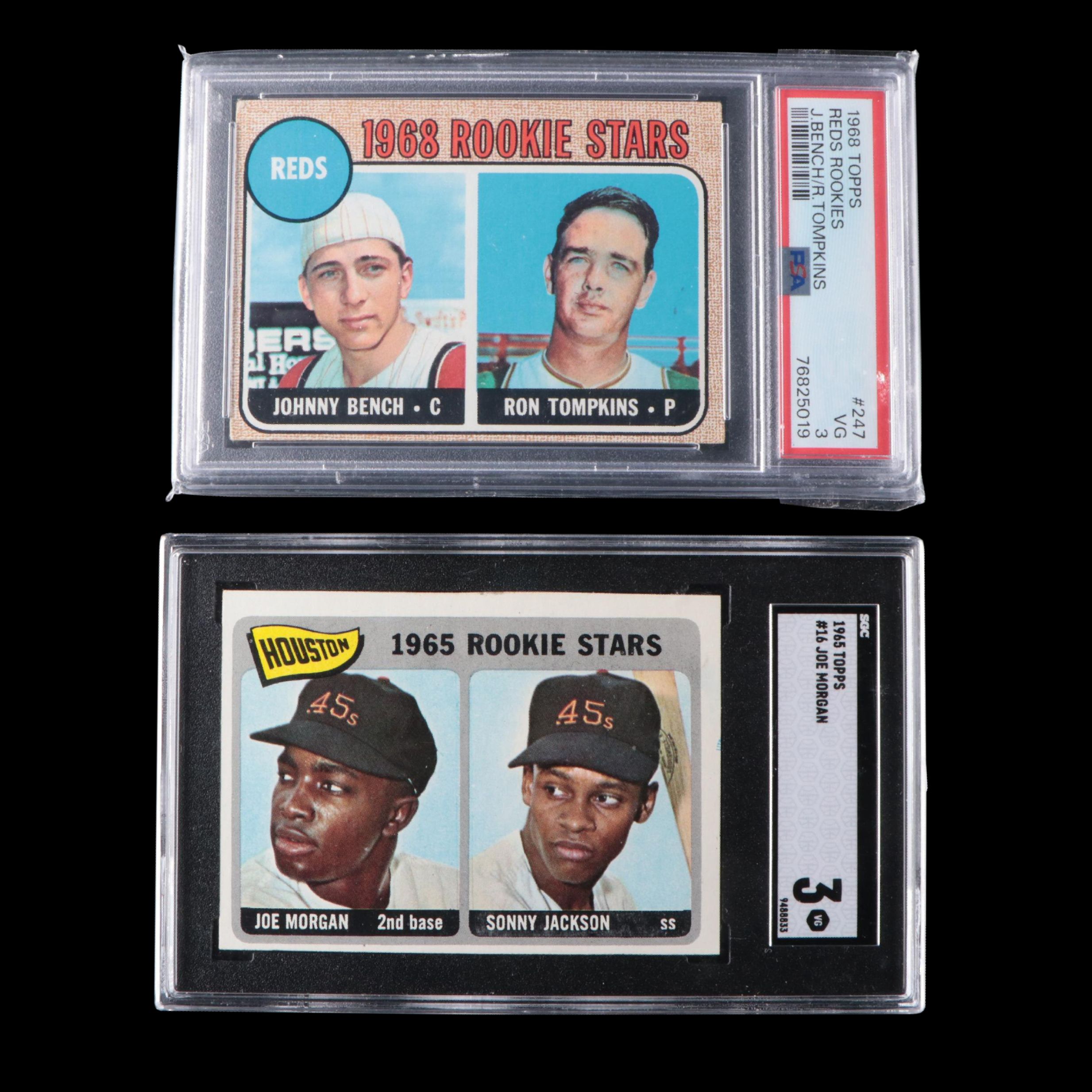 Johnny Bench and Joe Morgan Graded Topps Rookie Baseball Cards, 1960s