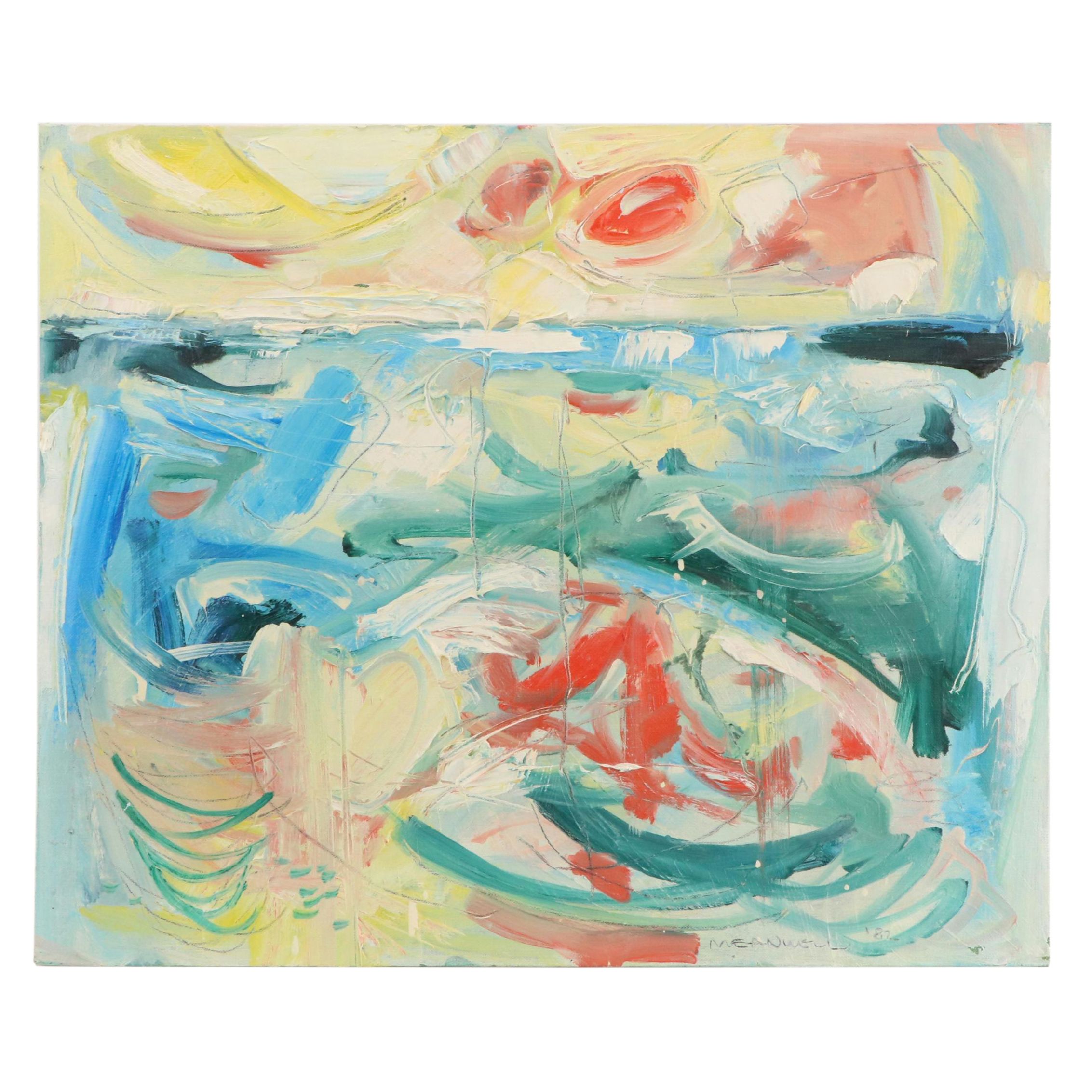 Jack Meanwell Abstract Modern Oil Painting, 1982
