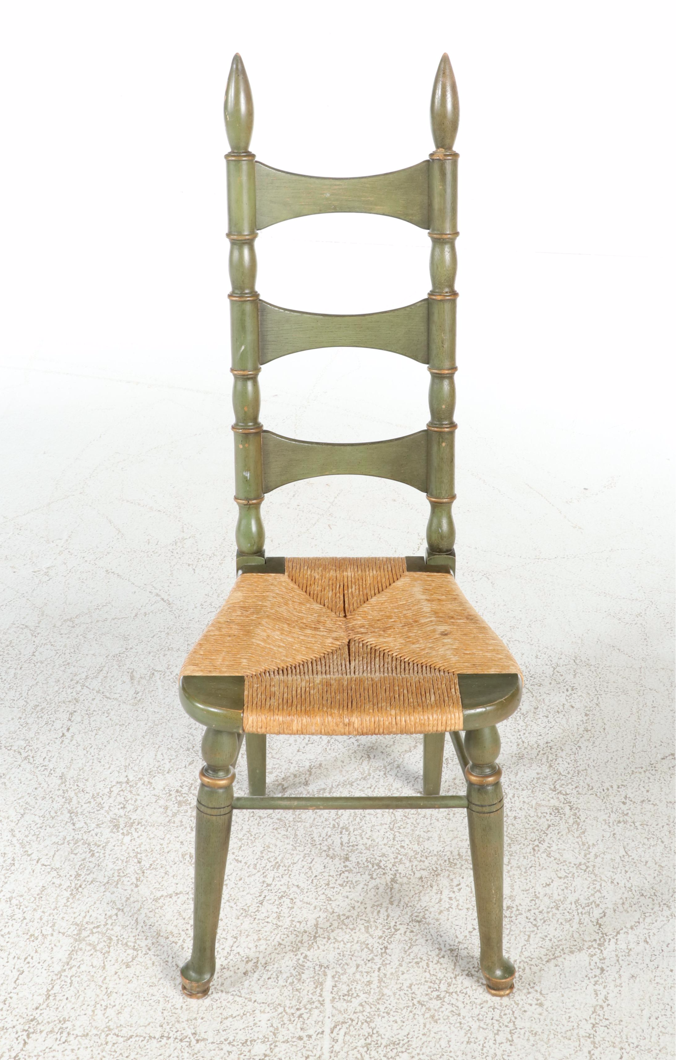 French Country Style Painted Ladder Back Chair with Rush Seat